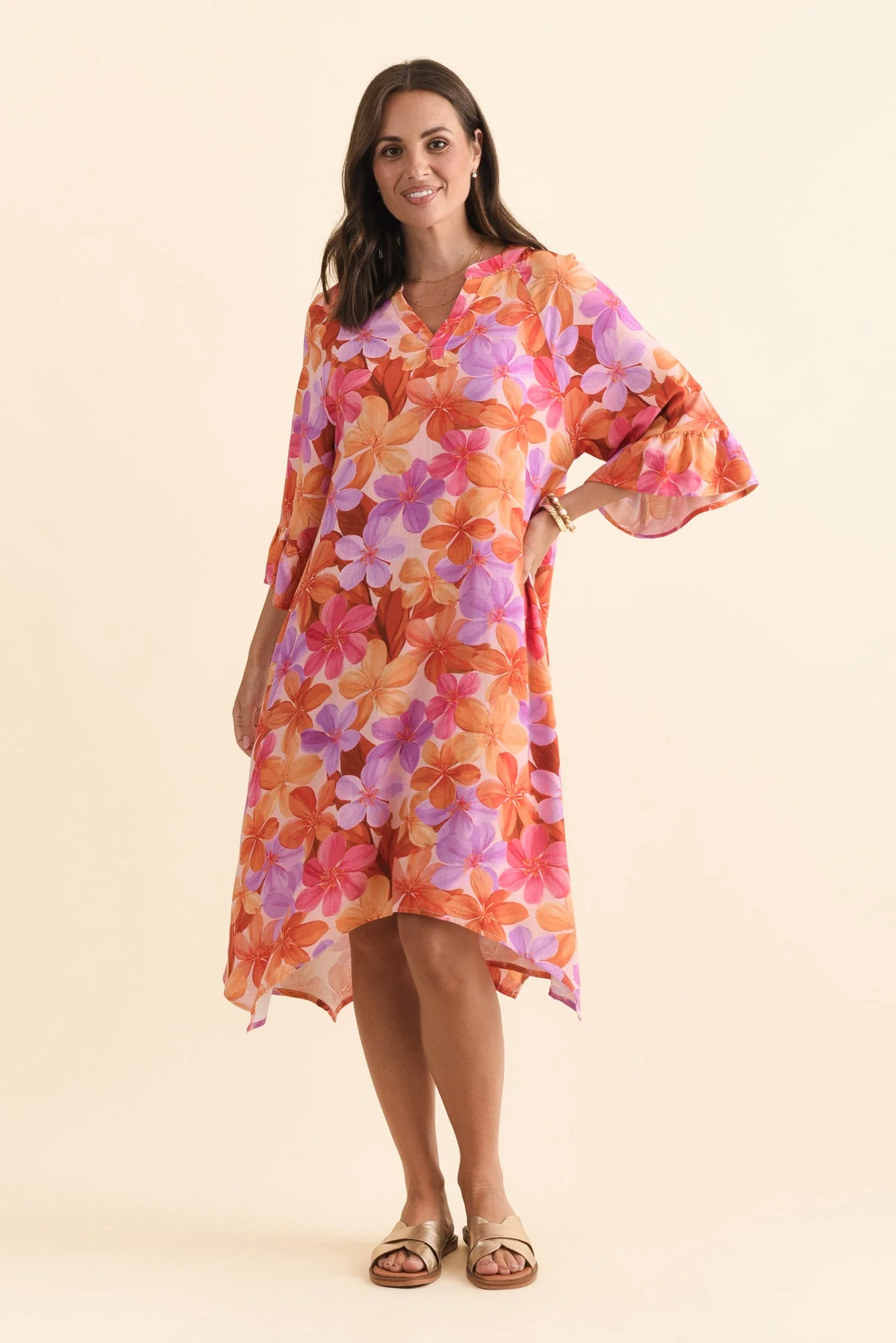 Millicent Orange Garden Linen Cotton Dress - Image 2