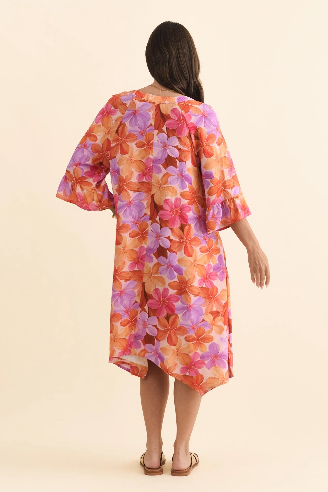 Millicent Orange Garden Linen Cotton Dress - Image 4