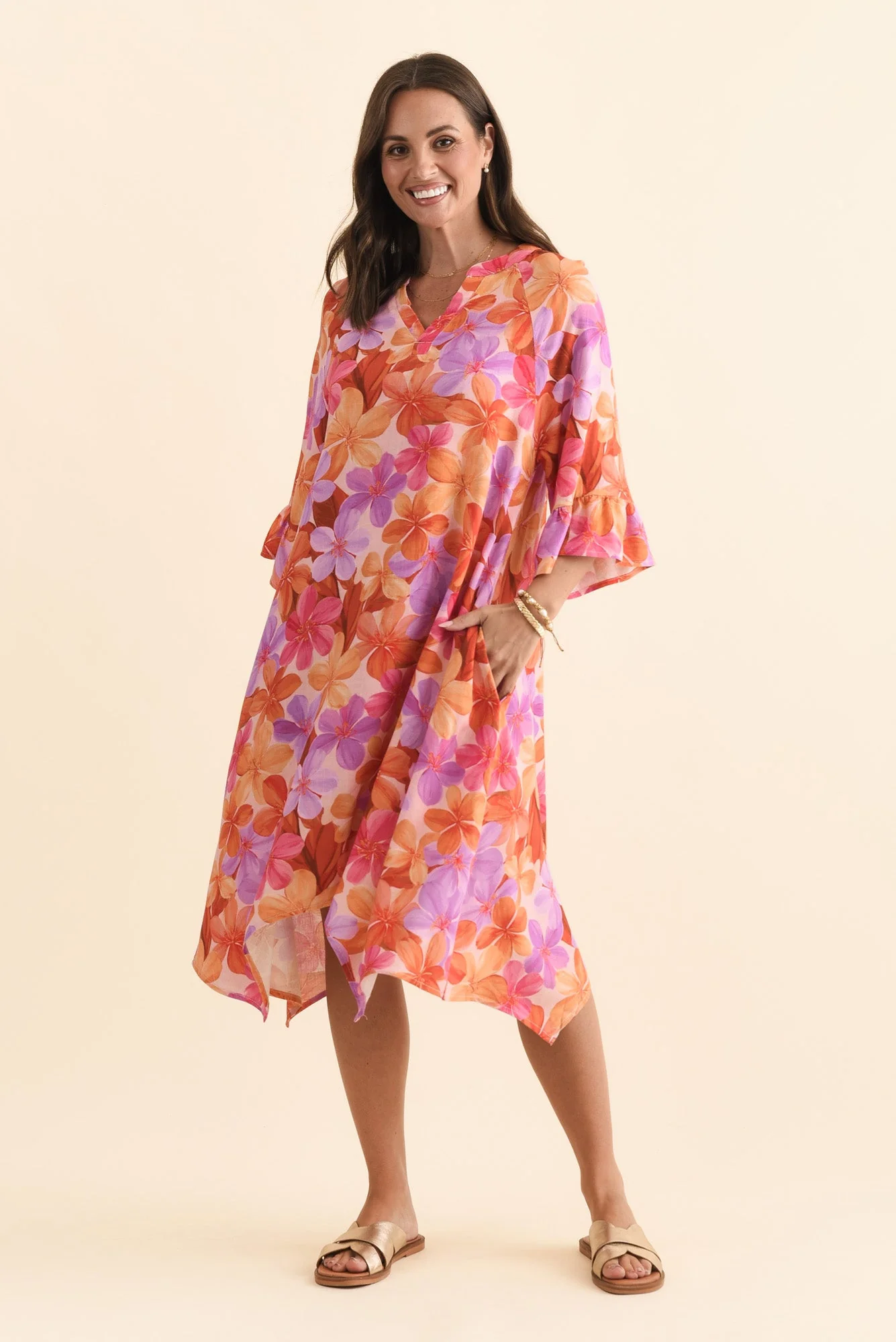 Millicent Orange Garden Linen Cotton Dress - Image 6
