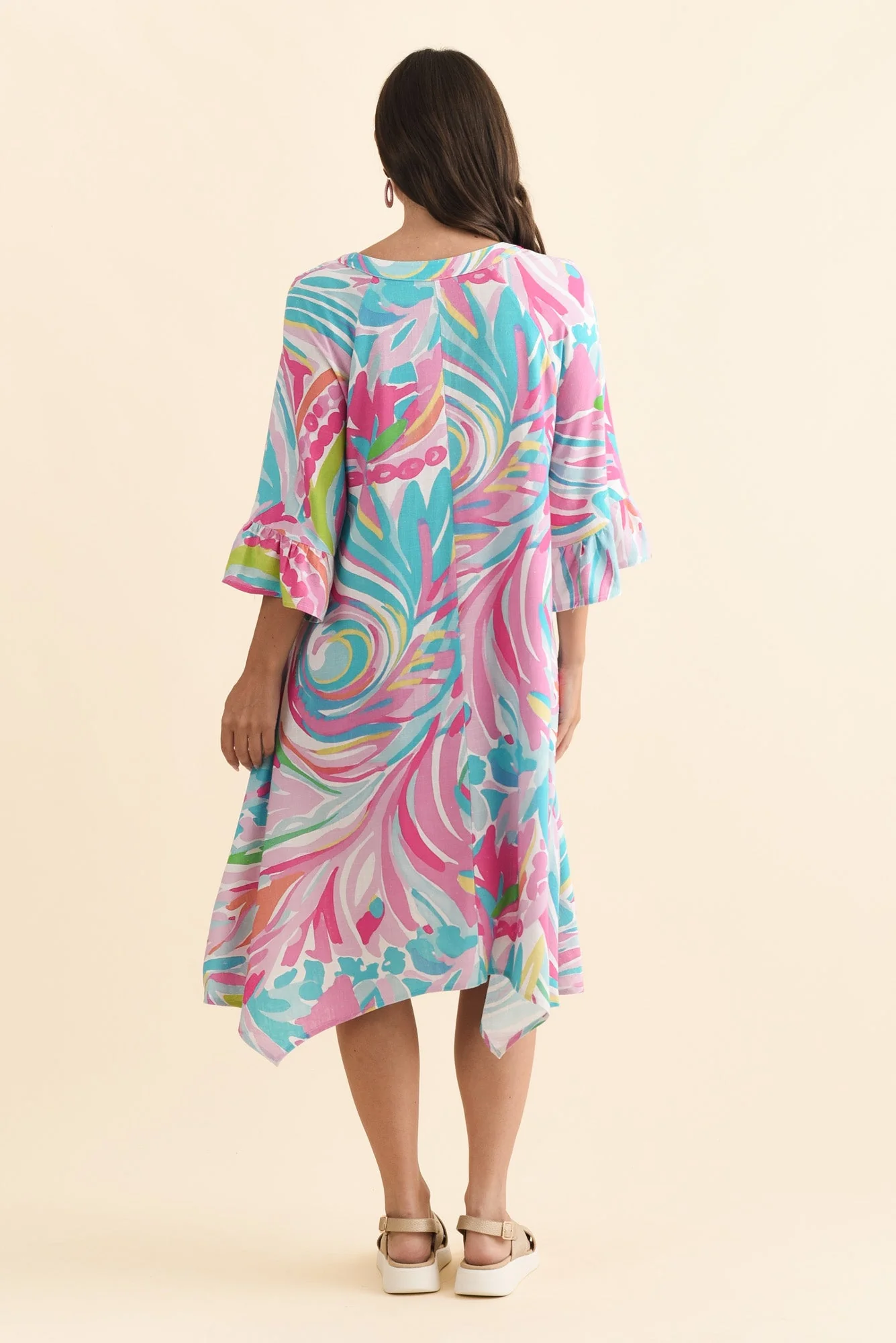 Millicent Pink Swirl Linen Cotton Dress - Image 4