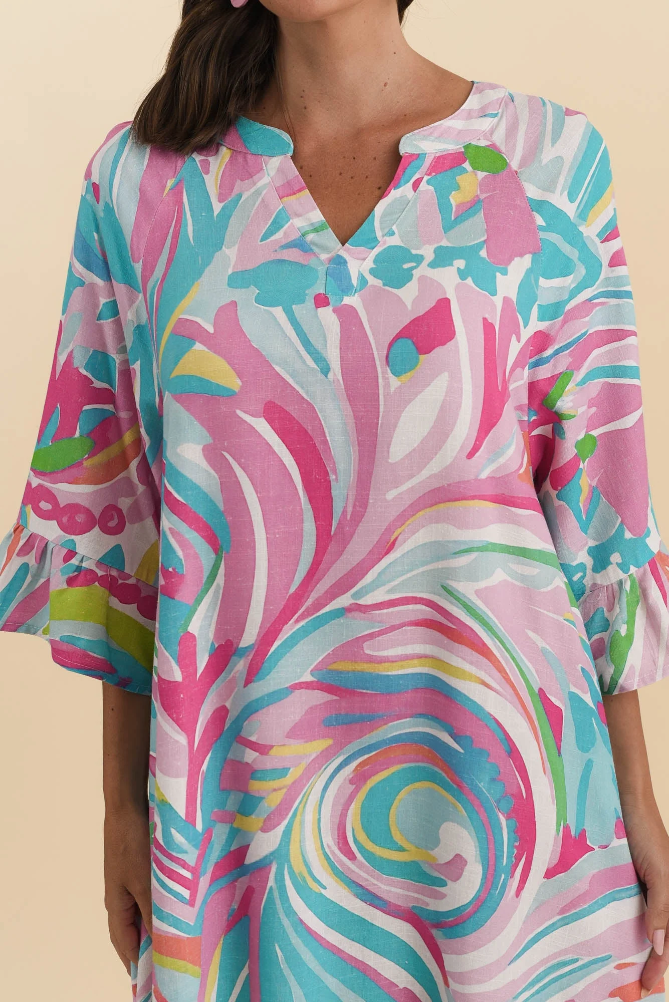 Millicent Pink Swirl Linen Cotton Dress - Image 5