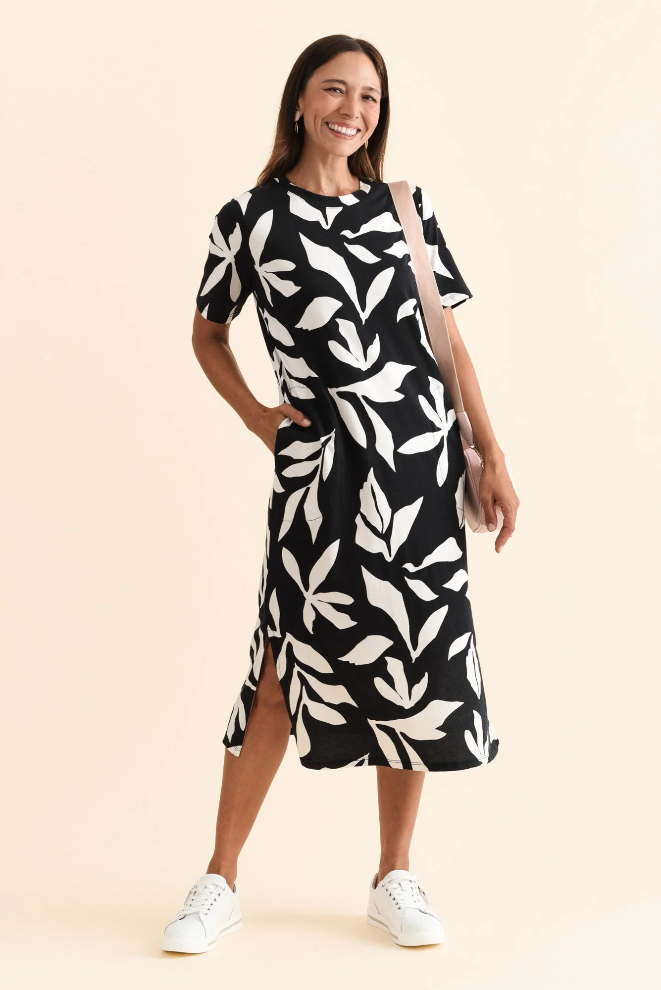 Mimosa Black Leaf Cotton Tee Dress - Image 3