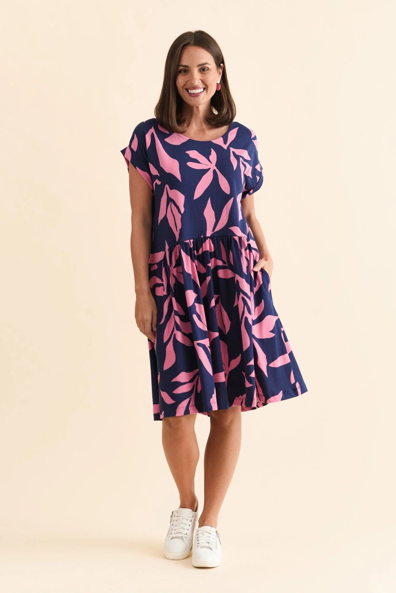 Mimosa Navy Leaf Cotton Pocket Dress - Image 2