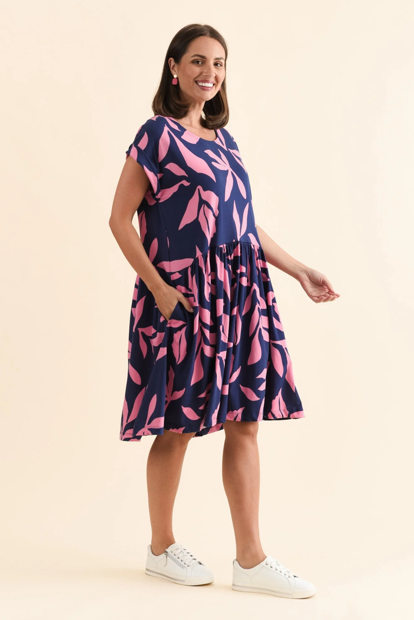 Mimosa Navy Leaf Cotton Pocket Dress - Image 3