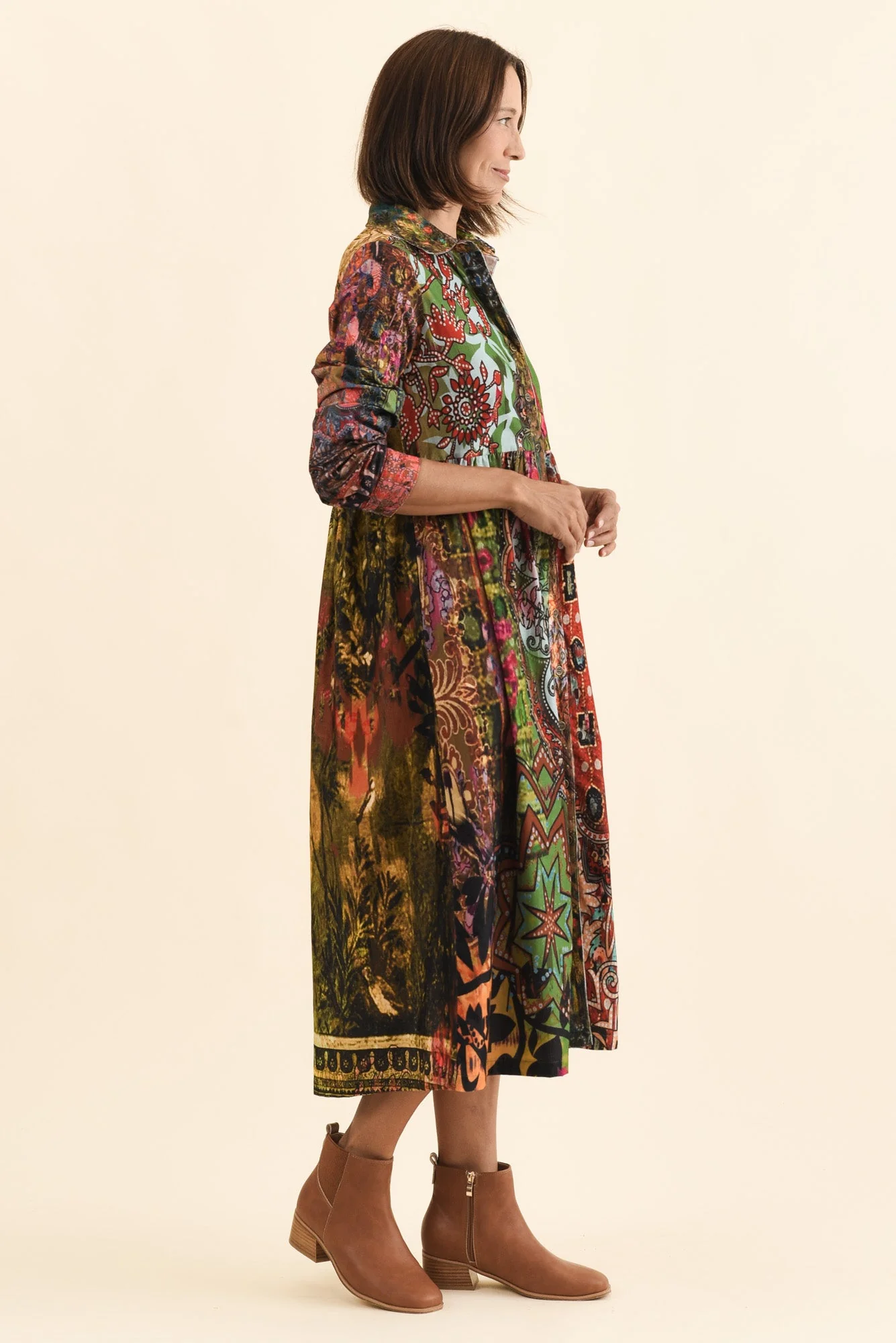 Minara Green Abstract Cotton Shirt Dress - Image 3