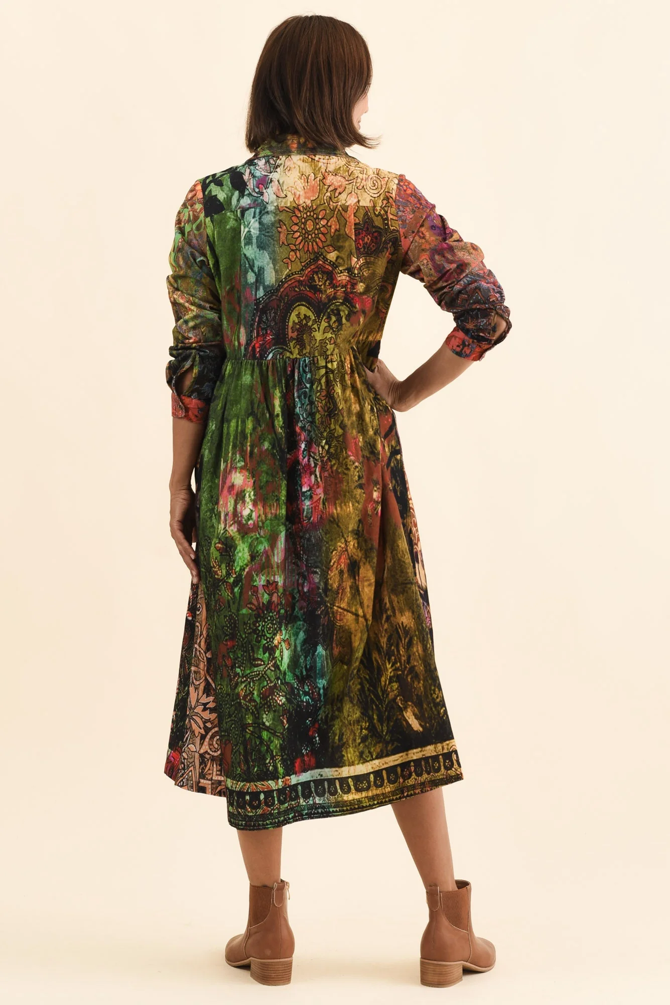 Minara Green Abstract Cotton Shirt Dress - Image 4