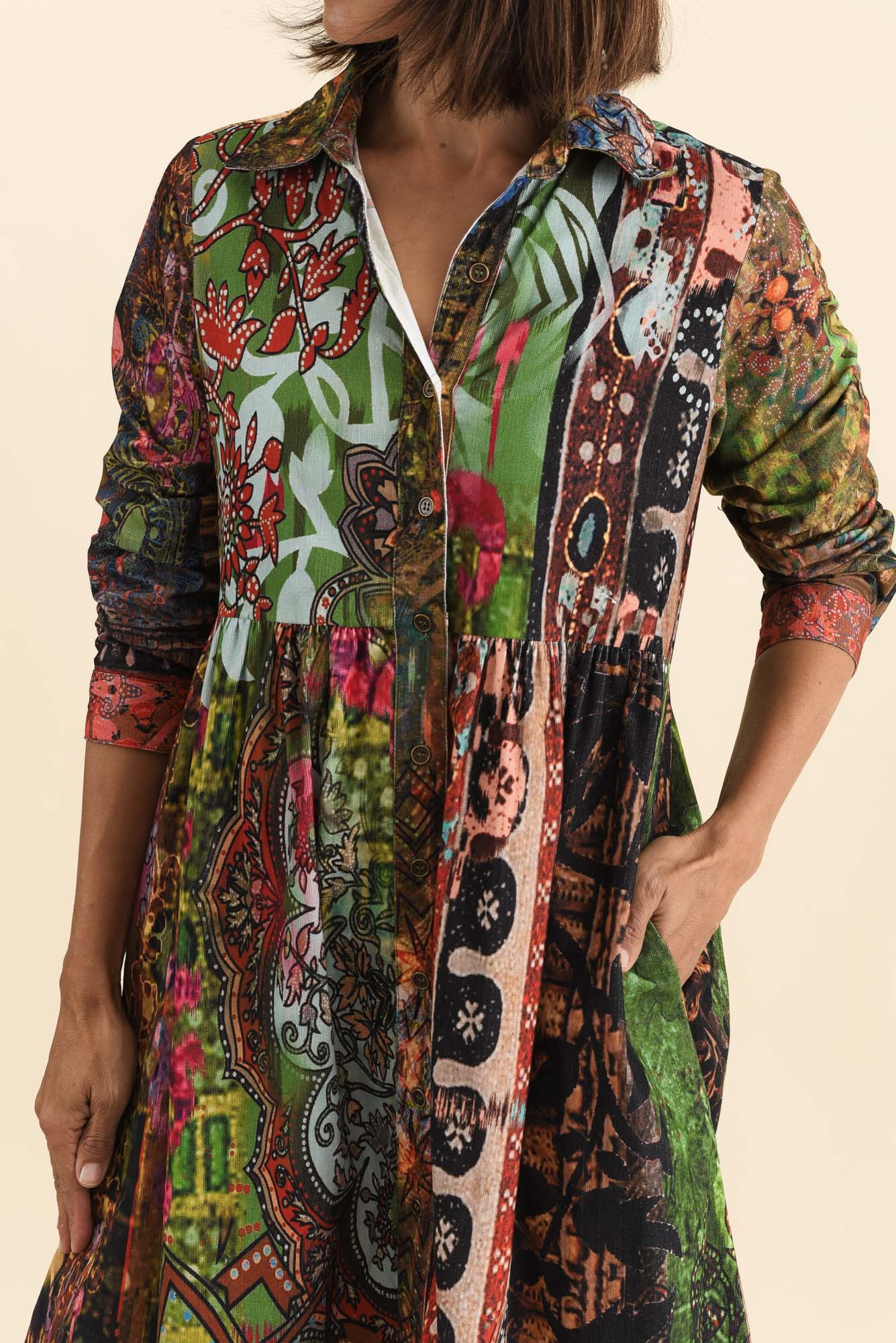 Minara Green Abstract Cotton Shirt Dress - Image 5
