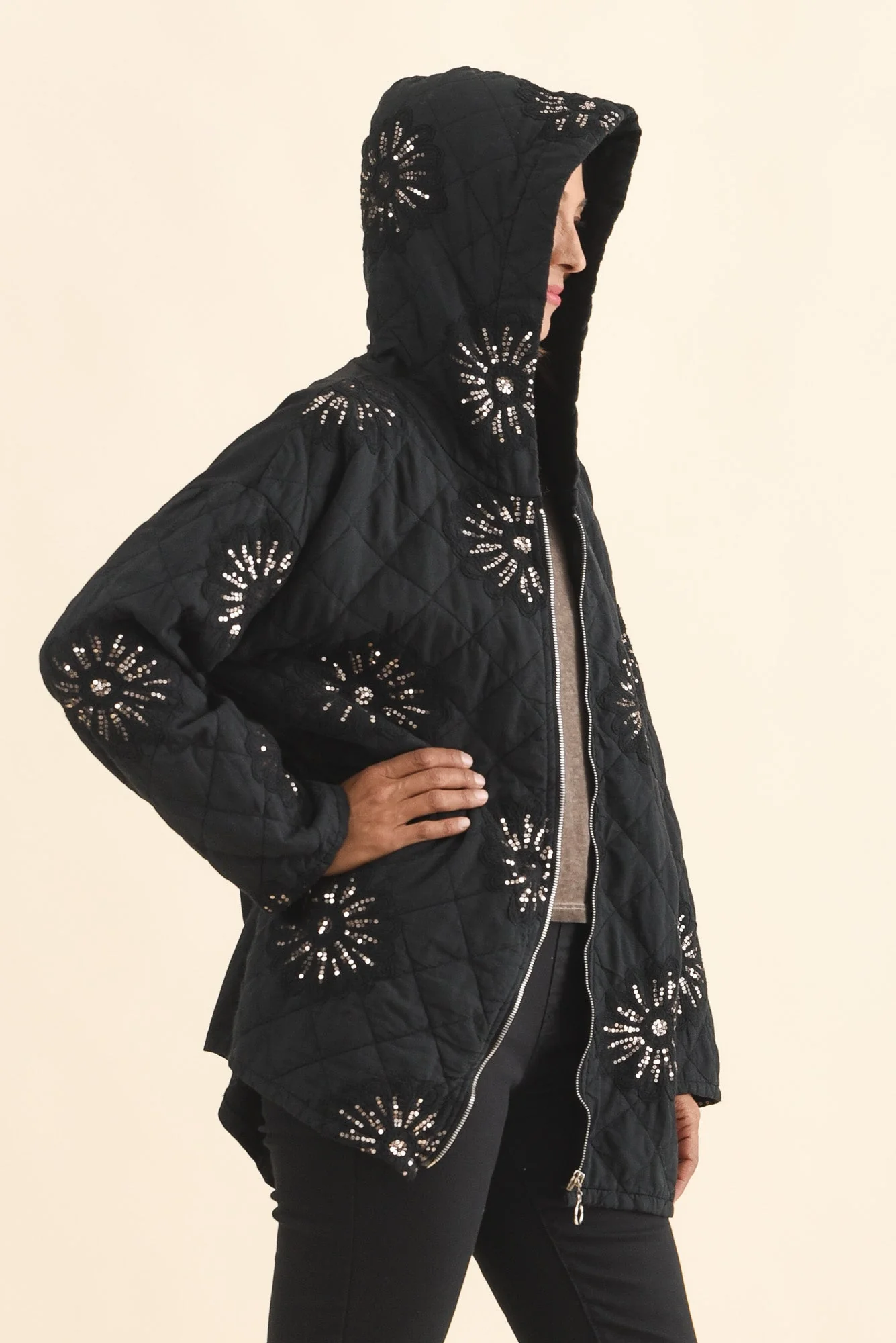Mintaro Black Sequin Quilted Jacket - Image 3