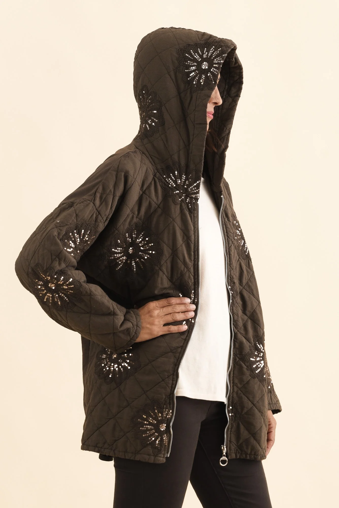 Mintaro Chocolate Sequin Quilted Jacket - Image 3