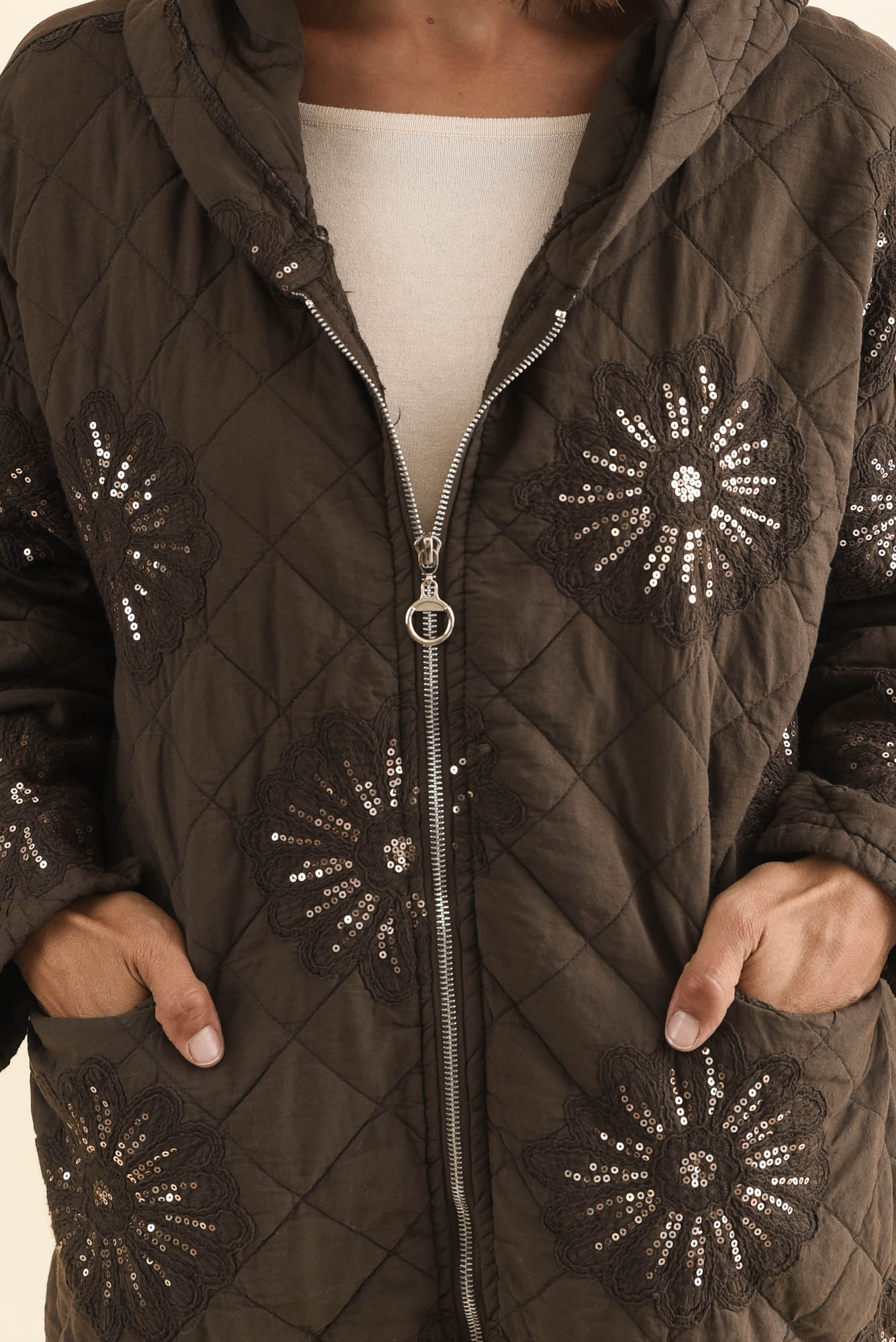 Mintaro Chocolate Sequin Quilted Jacket - Image 5