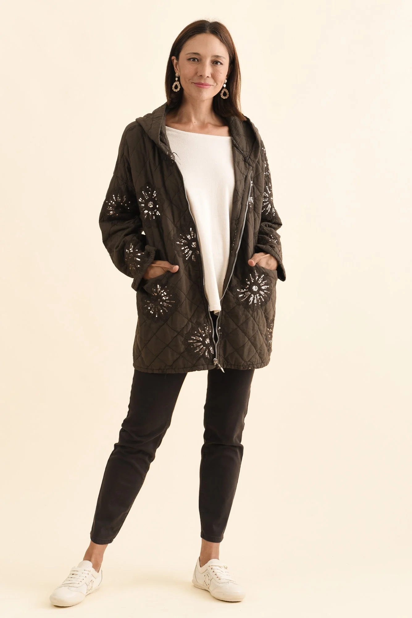 Mintaro Chocolate Sequin Quilted Jacket - Image 6