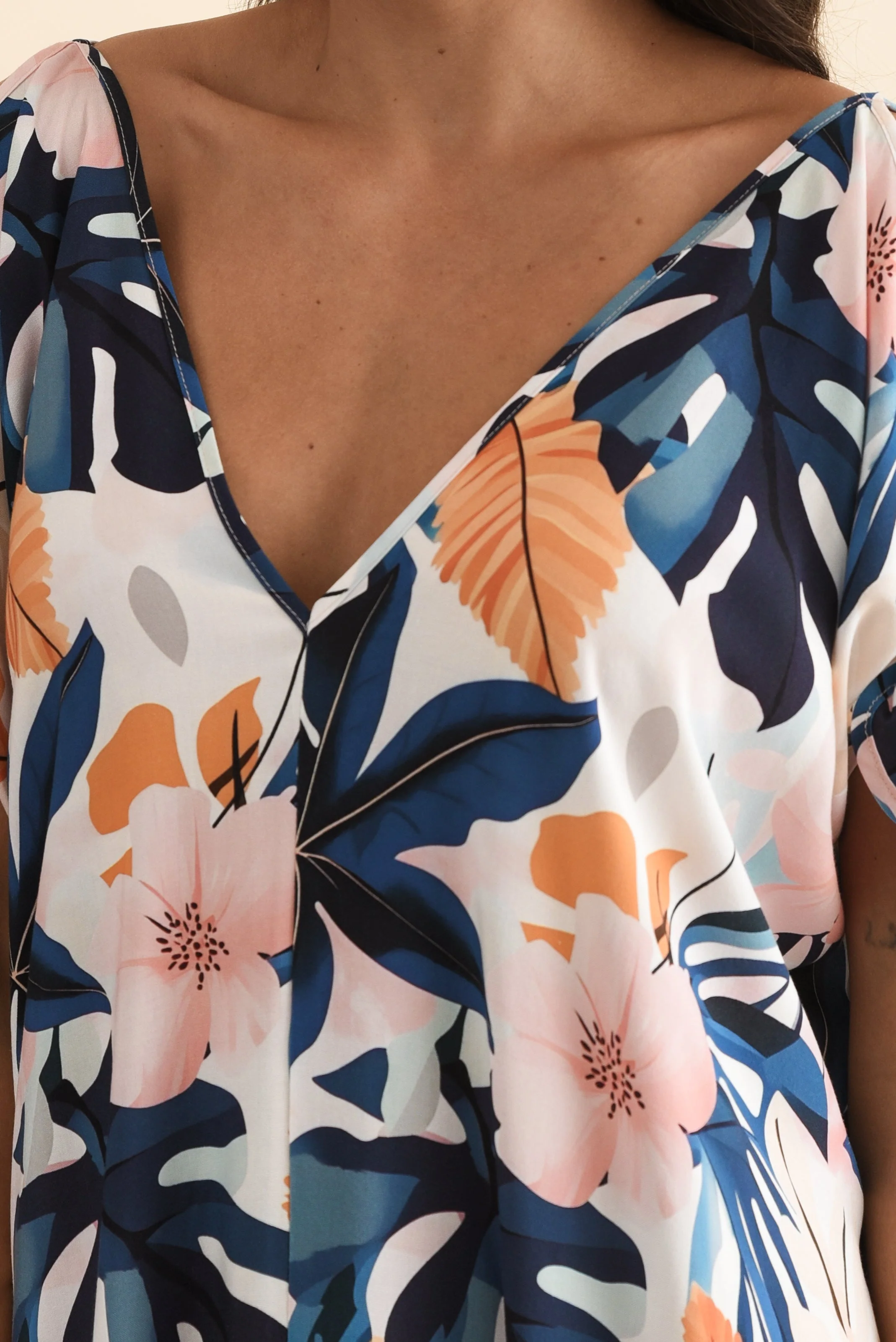 Miranda Navy Garden Cold Shoulder Kaftan - Image 5