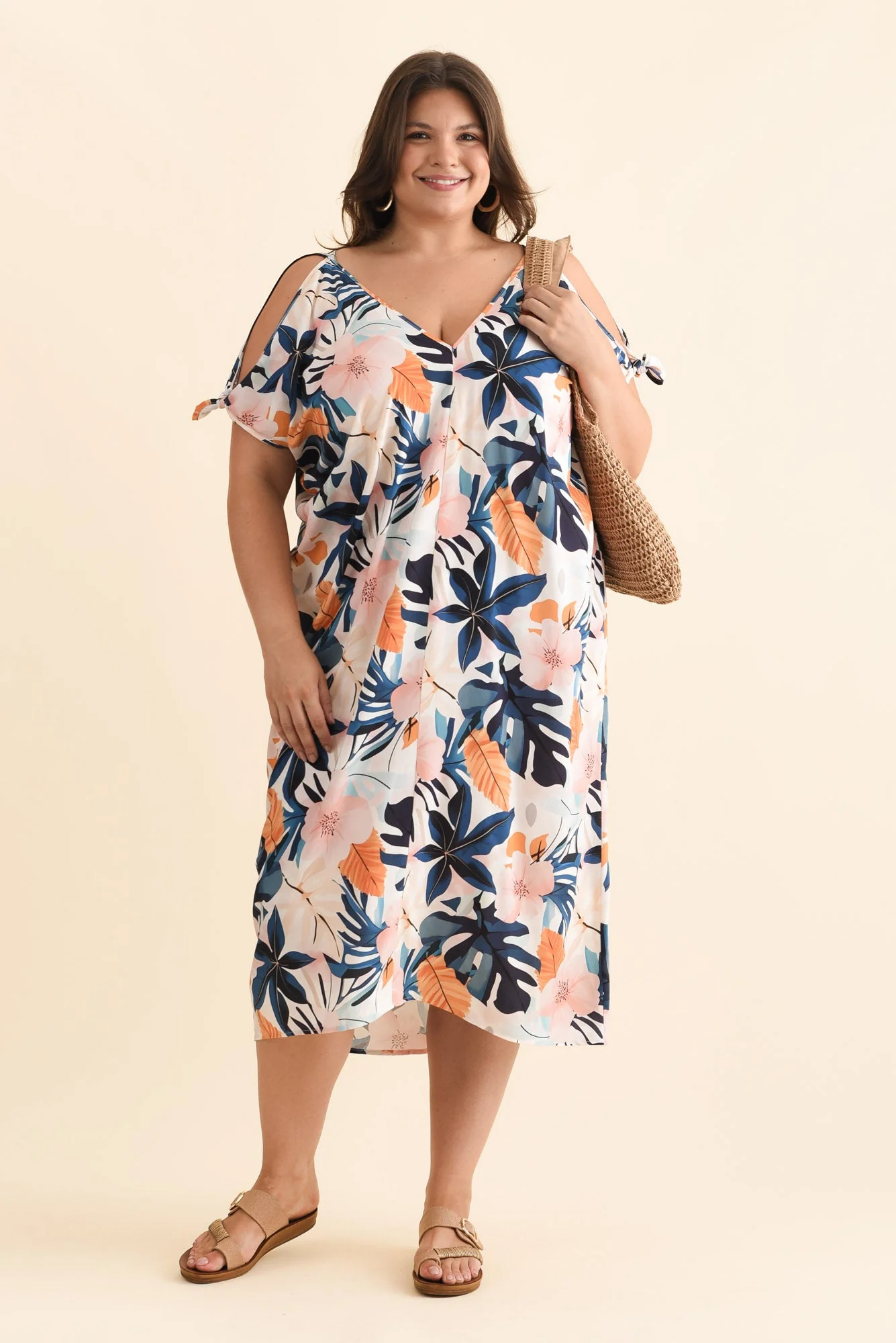 Miranda Navy Garden Cold Shoulder Kaftan - Image 7