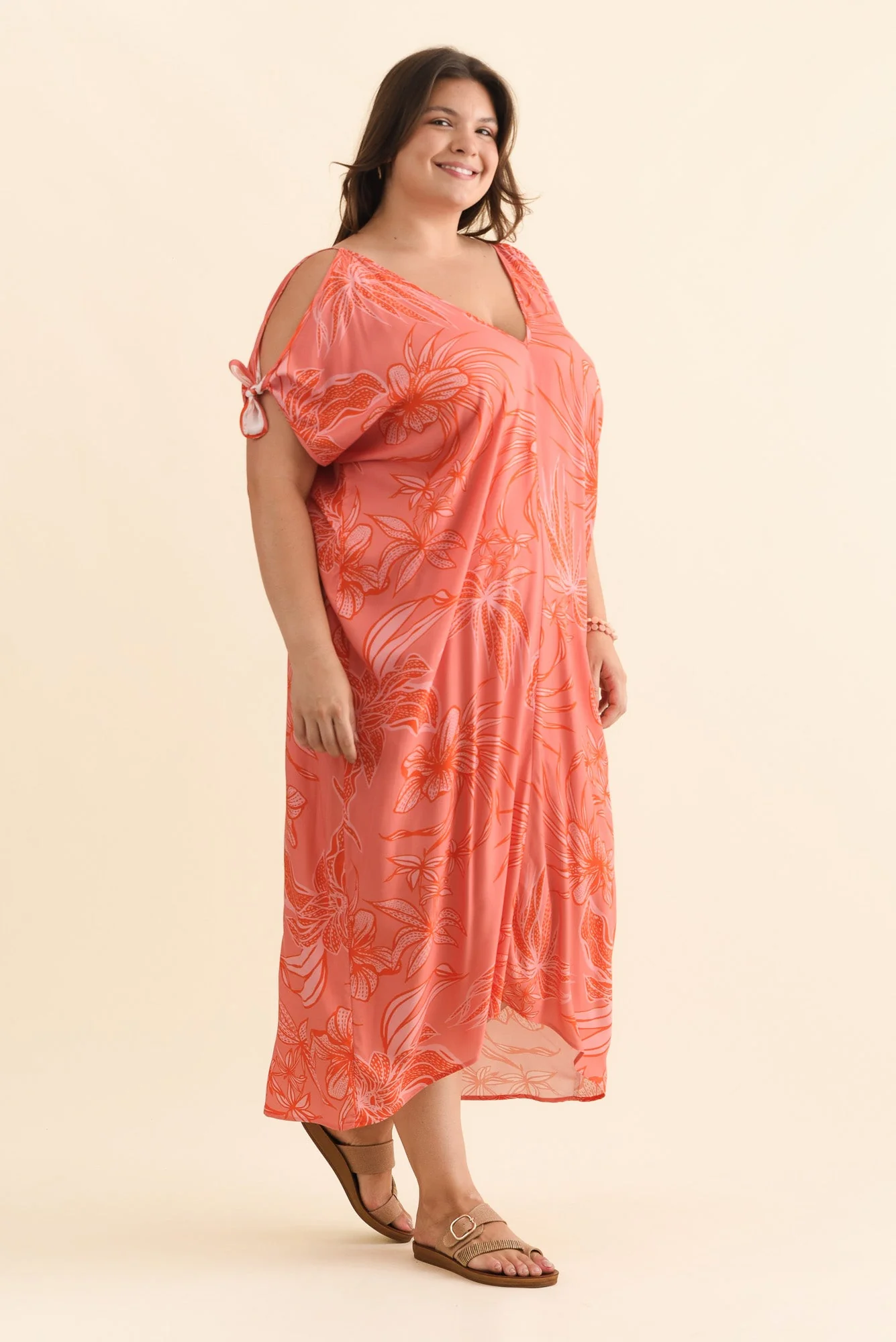 Miranda Pink Botanical Cold Shoulder Kaftan - Image 10
