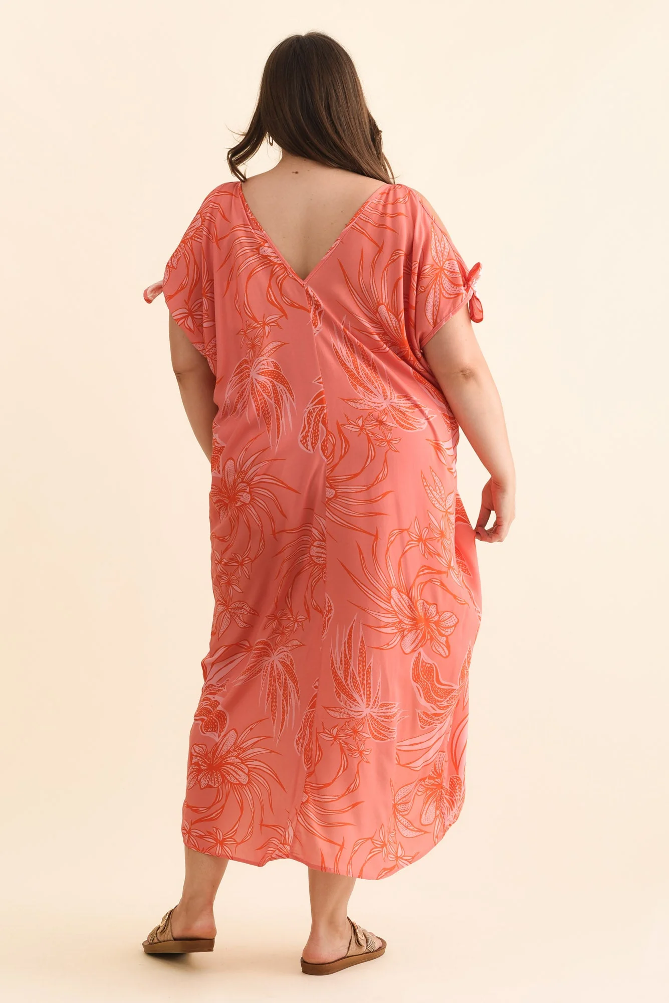 Miranda Pink Botanical Cold Shoulder Kaftan - Image 11