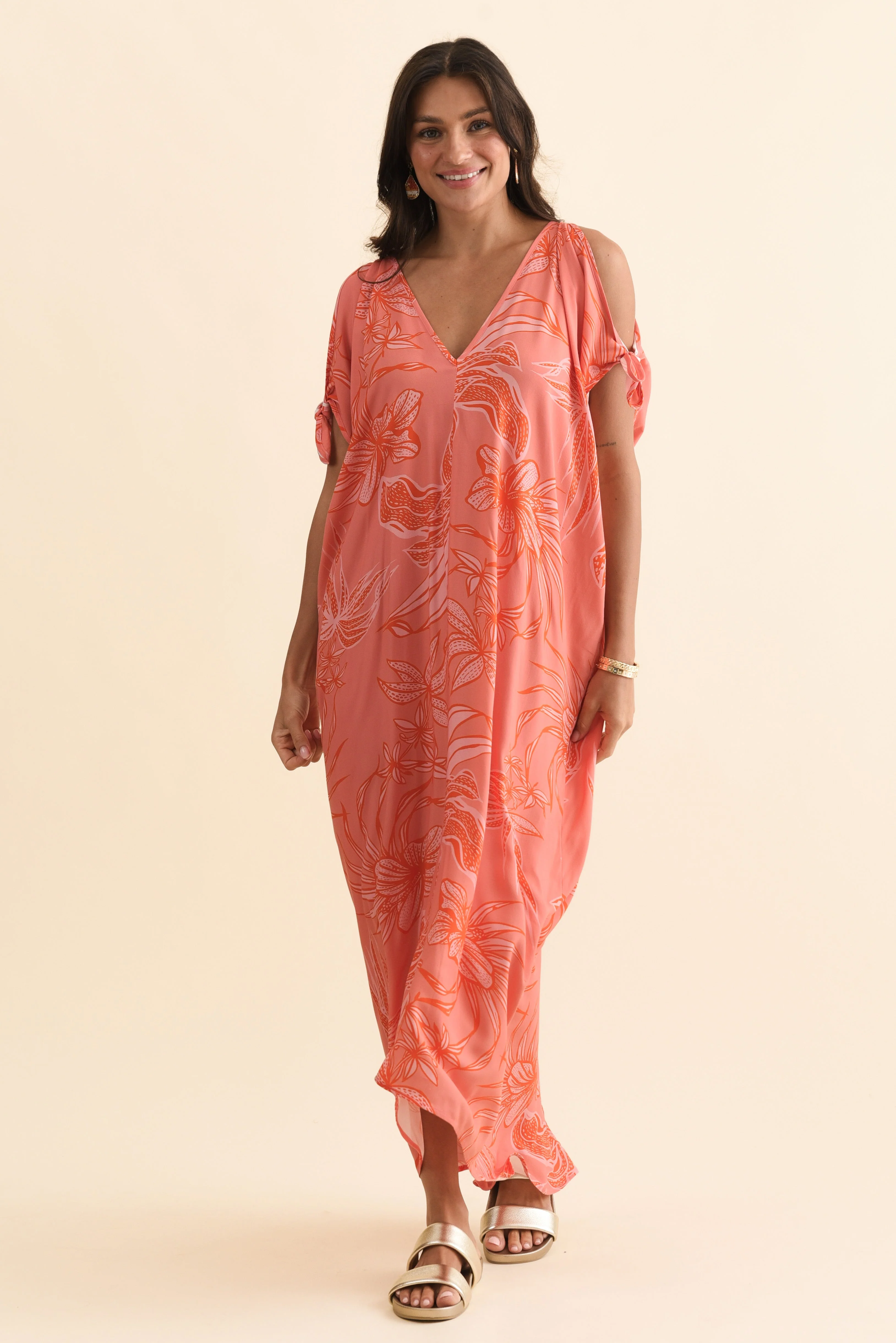 Miranda Pink Botanical Cold Shoulder Kaftan - Image 7