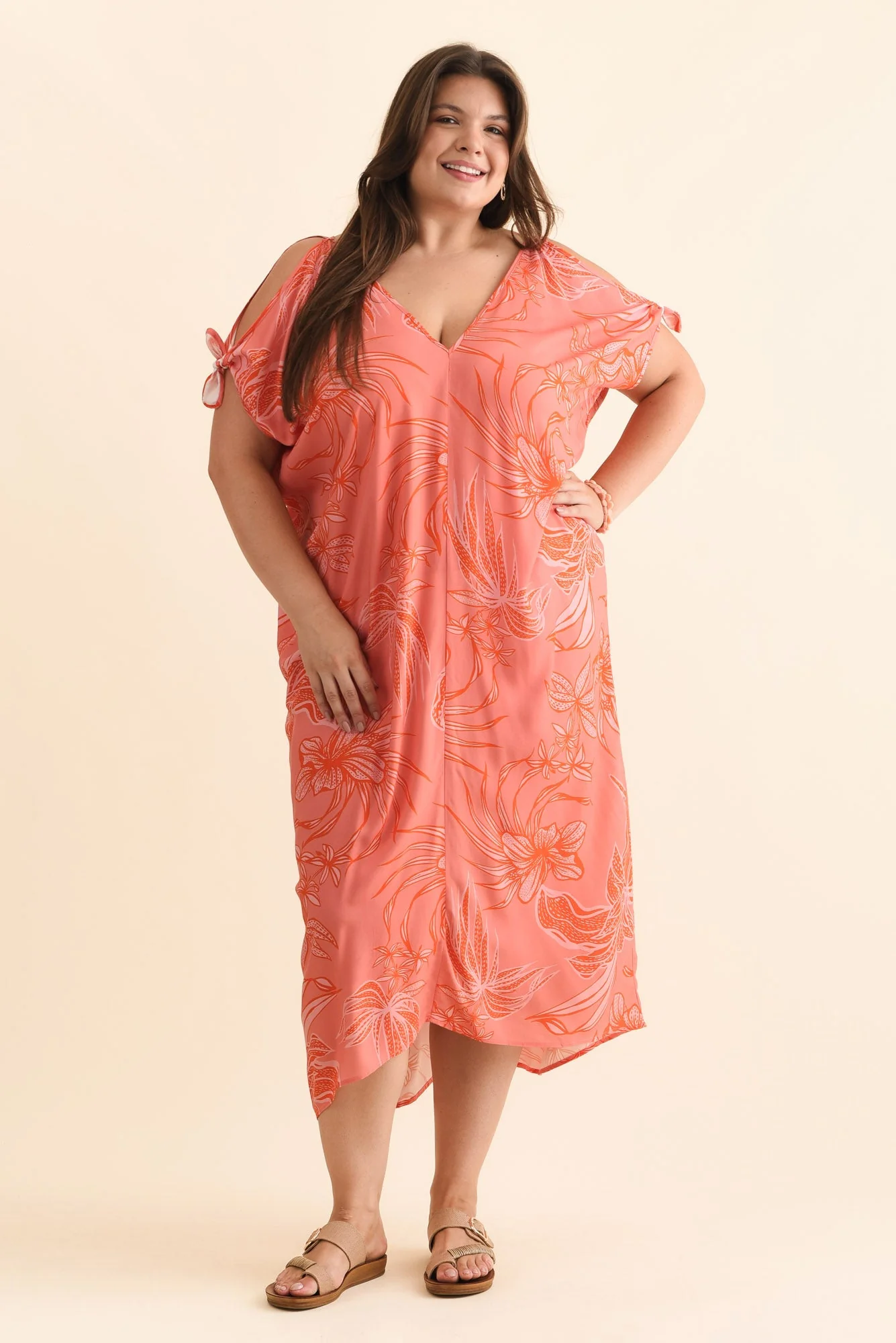 Miranda Pink Botanical Cold Shoulder Kaftan - Image 9