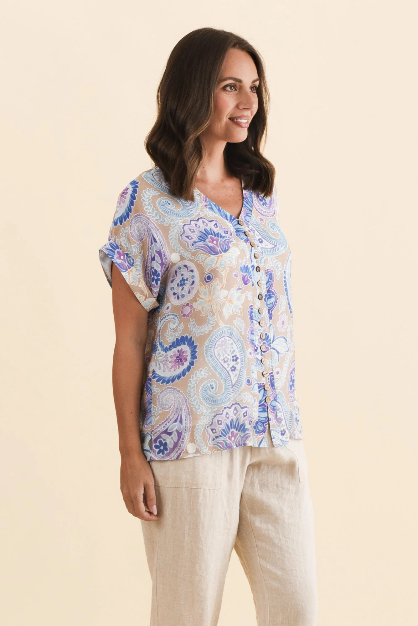 Miray Blue Floral Button Top - Image 3