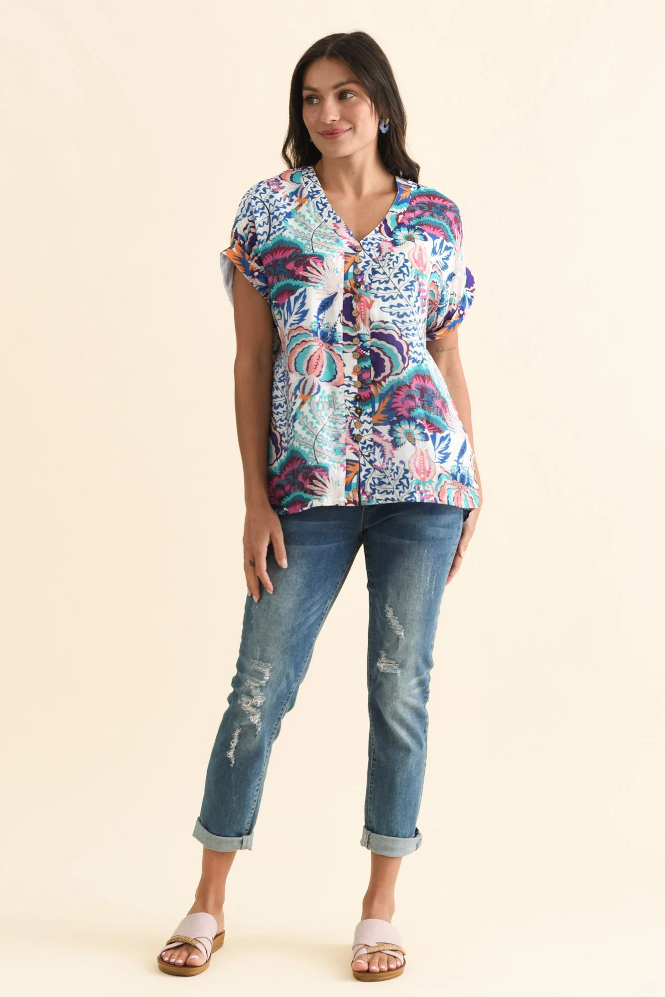 Miray Blue Garden Button Top - Image 2