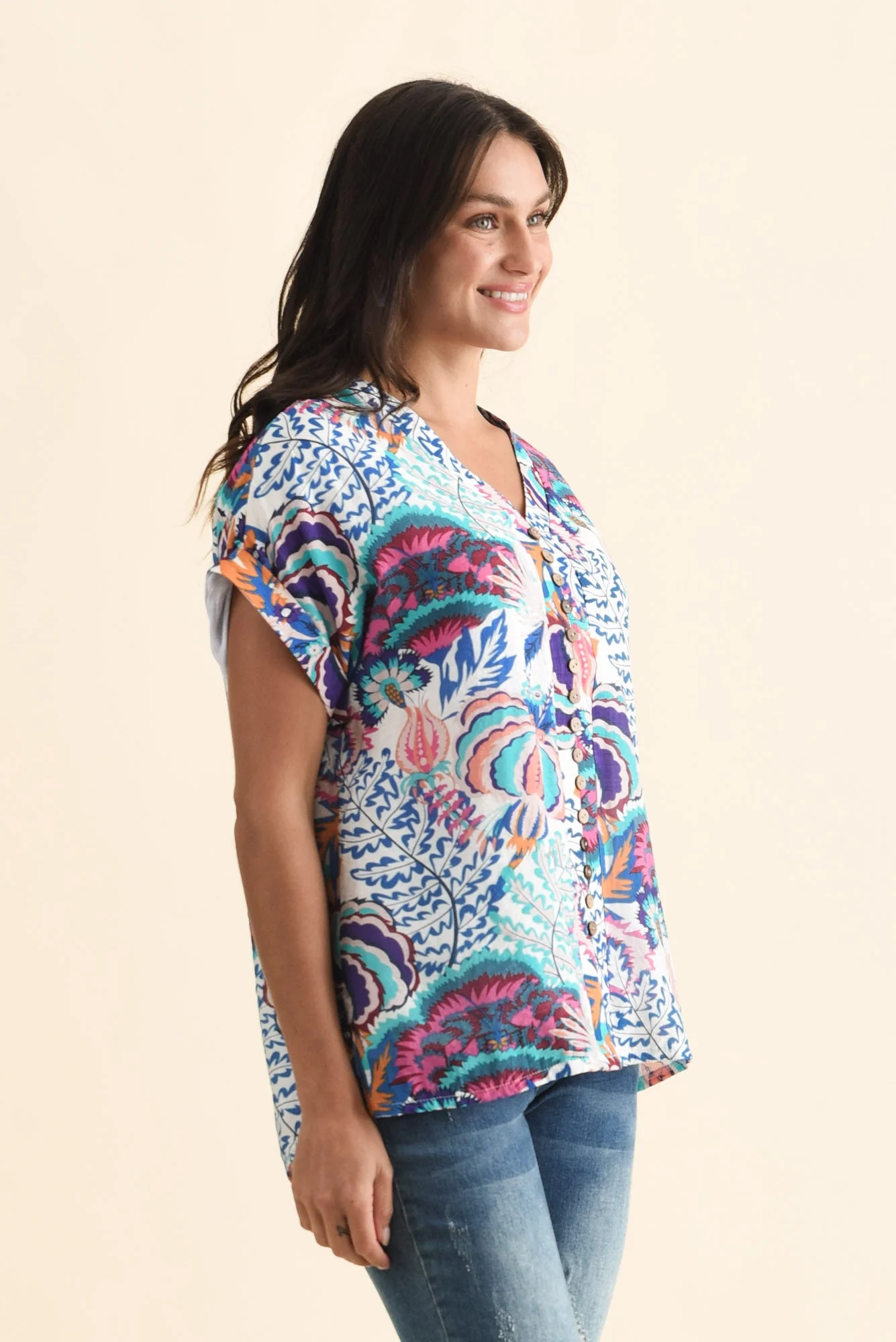 Miray Blue Garden Button Top - Image 3