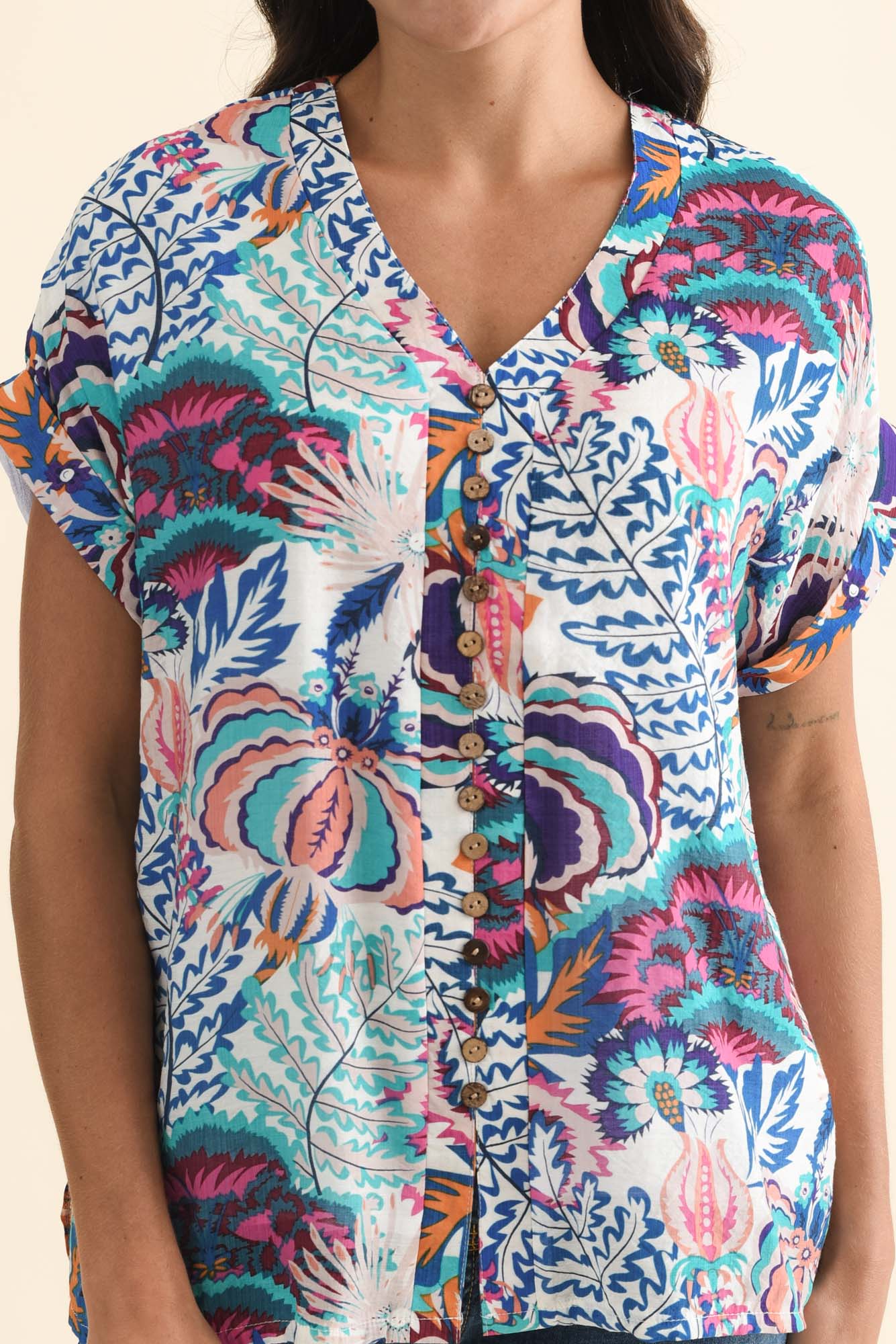 Miray Blue Garden Button Top - Image 5
