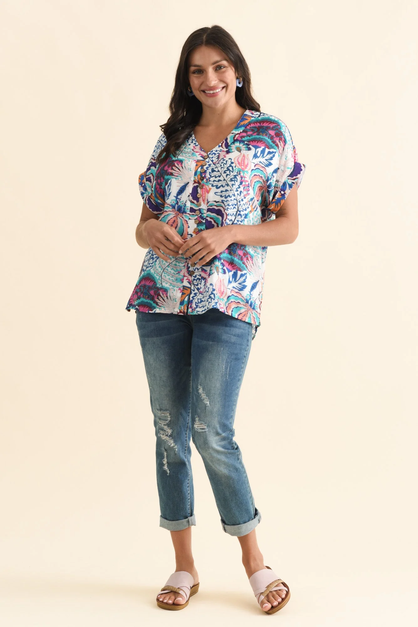 Miray Blue Garden Button Top - Image 6
