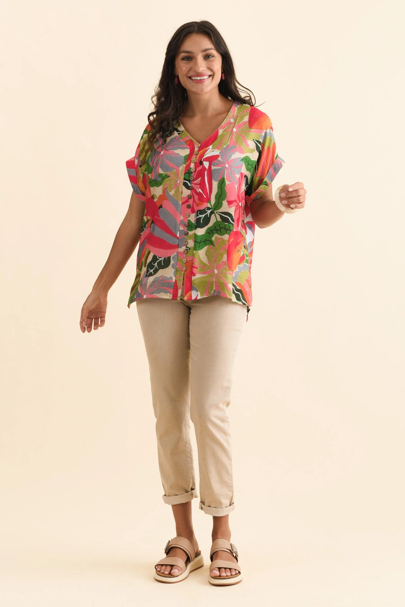 Miray Pink Hibiscus Button Top - Image 6