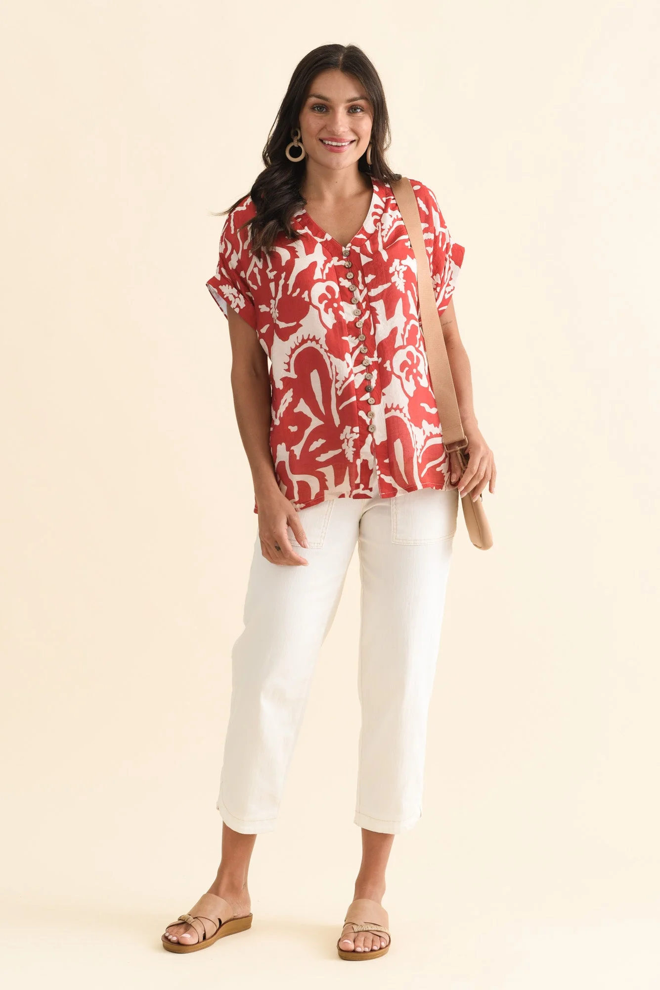 Miray Red Tropical Button Top - Image 6