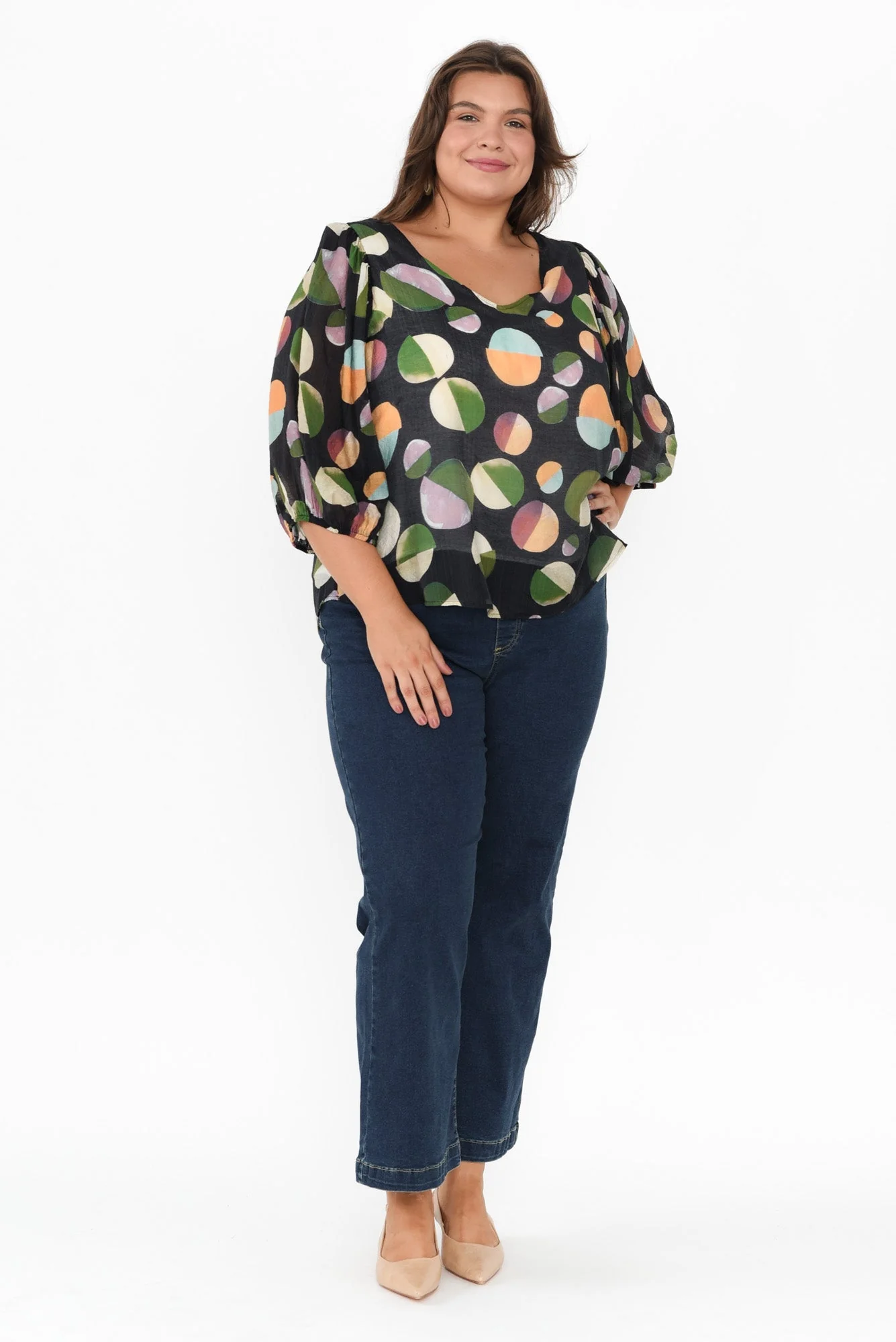 Misma Navy Spot V Neck Top - Image 10