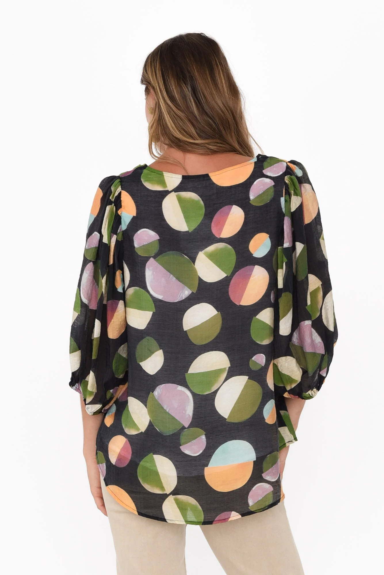 Misma Navy Spot V Neck Top - Image 4