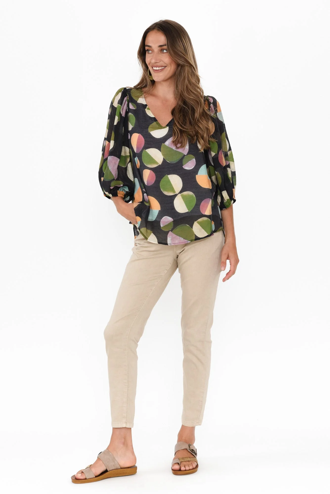 Misma Navy Spot V Neck Top - Image 5