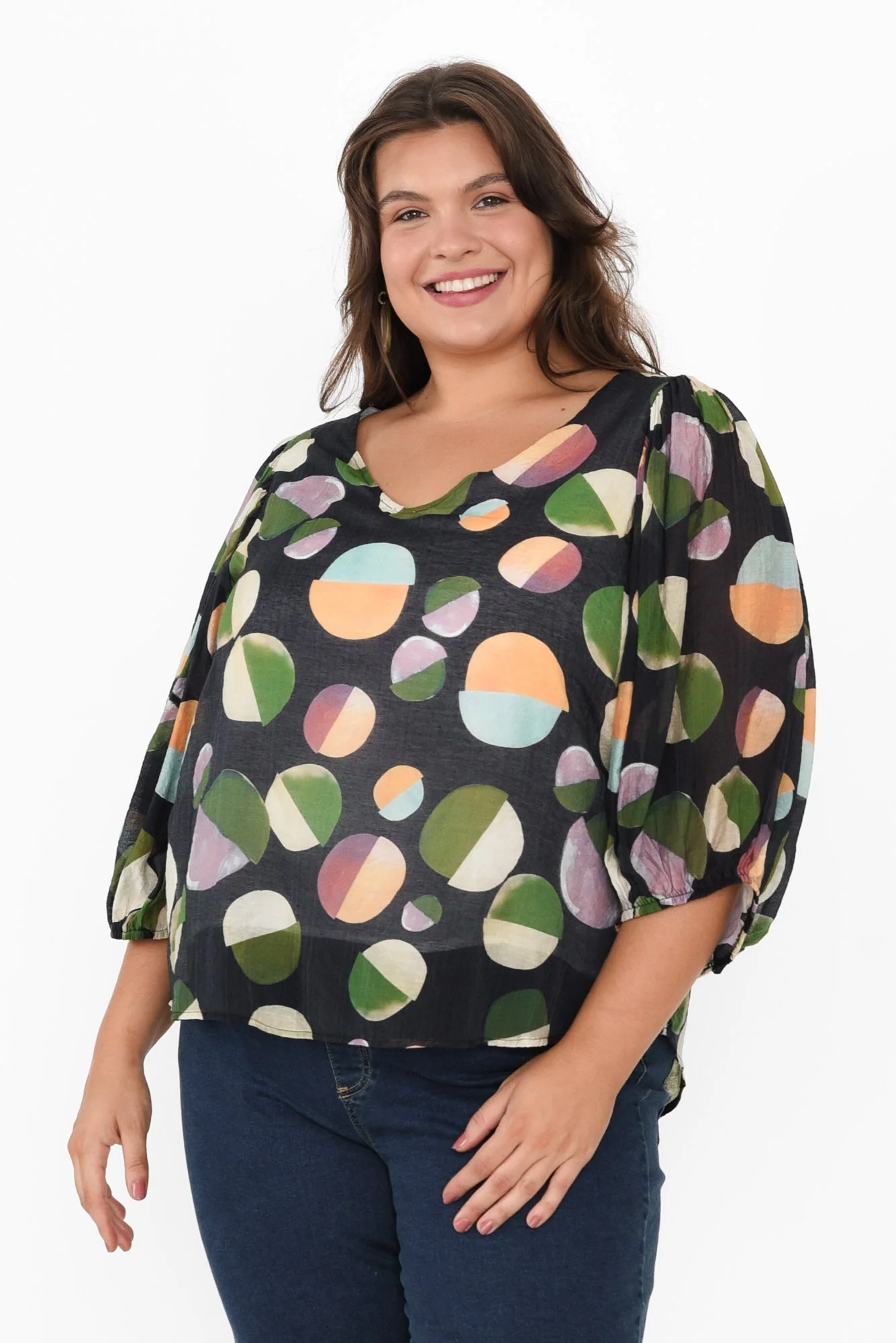Misma Navy Spot V Neck Top - Image 6