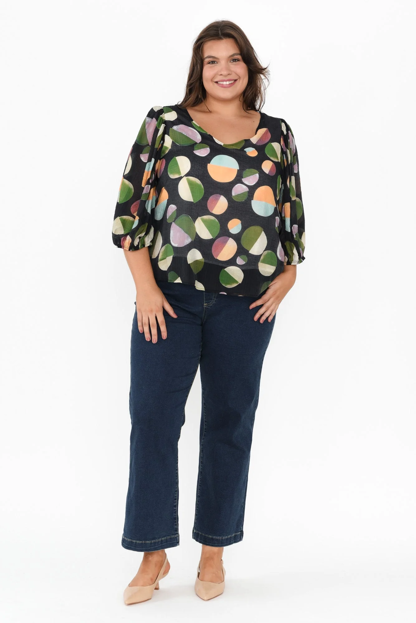 Misma Navy Spot V Neck Top - Image 7
