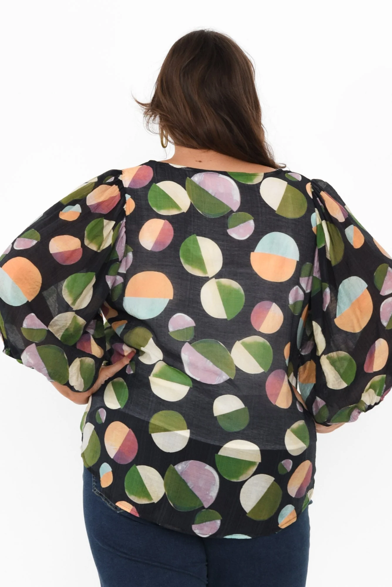 Misma Navy Spot V Neck Top - Image 9
