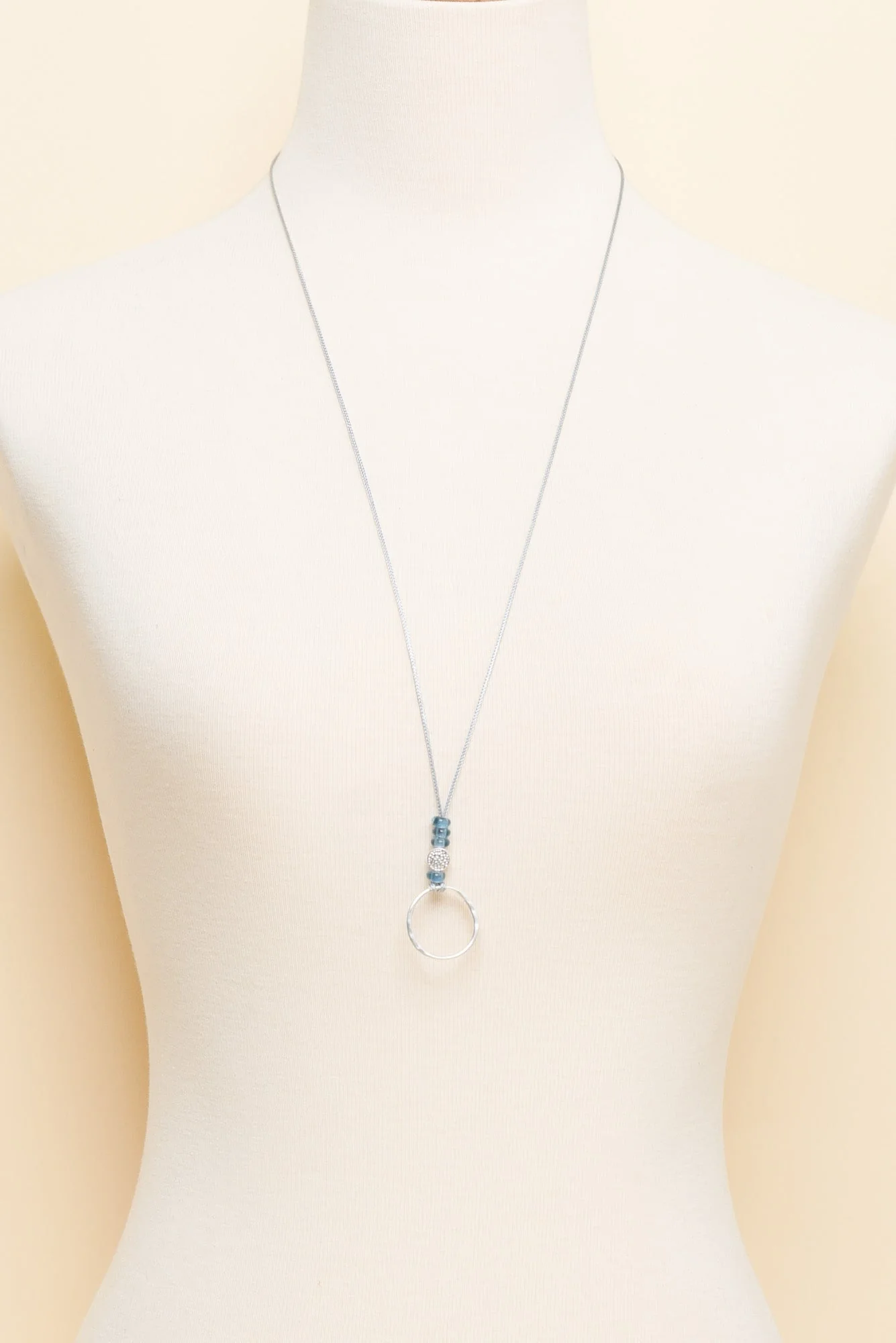 Missy Silver Beaded Ring Pendant Necklace - Image 2