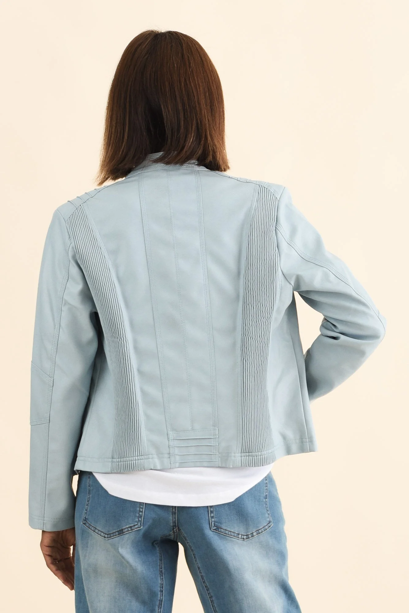 Mitchell Blue Faux Leather Biker Jacket - Image 4