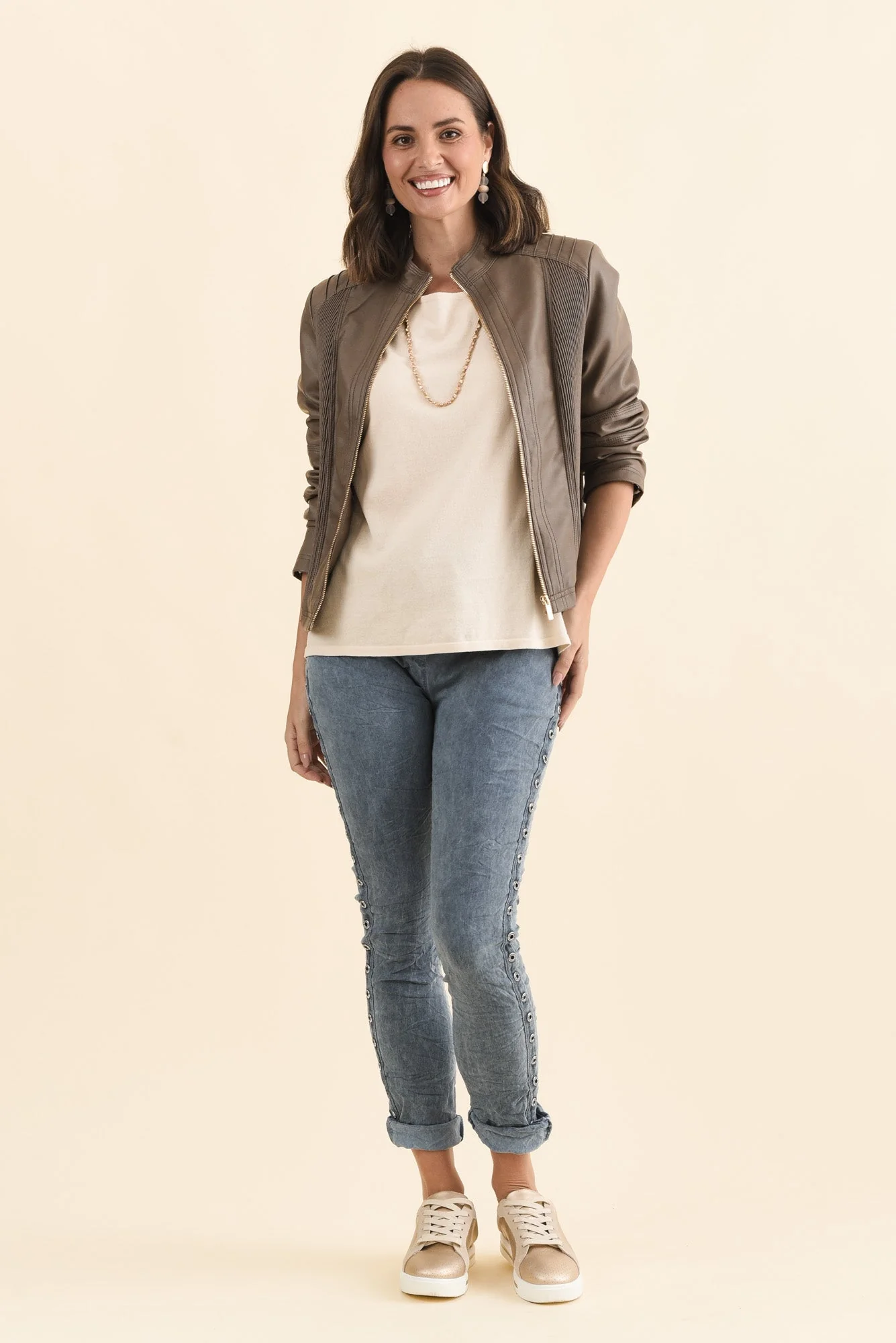 Mitchell Brown Faux Leather Biker Jacket - Image 2