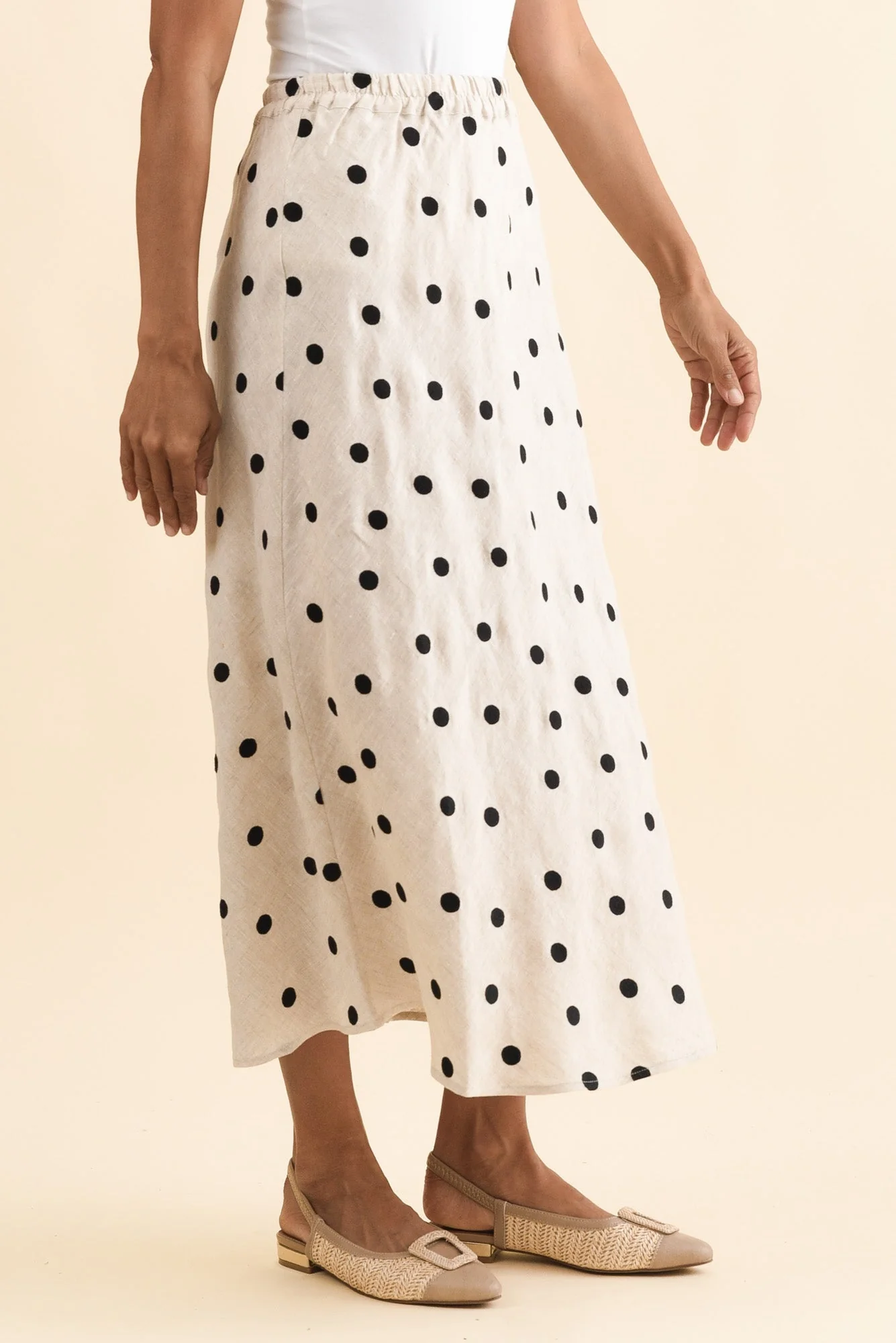 Modena Beige Spot Linen Midi Skirt - Image 3