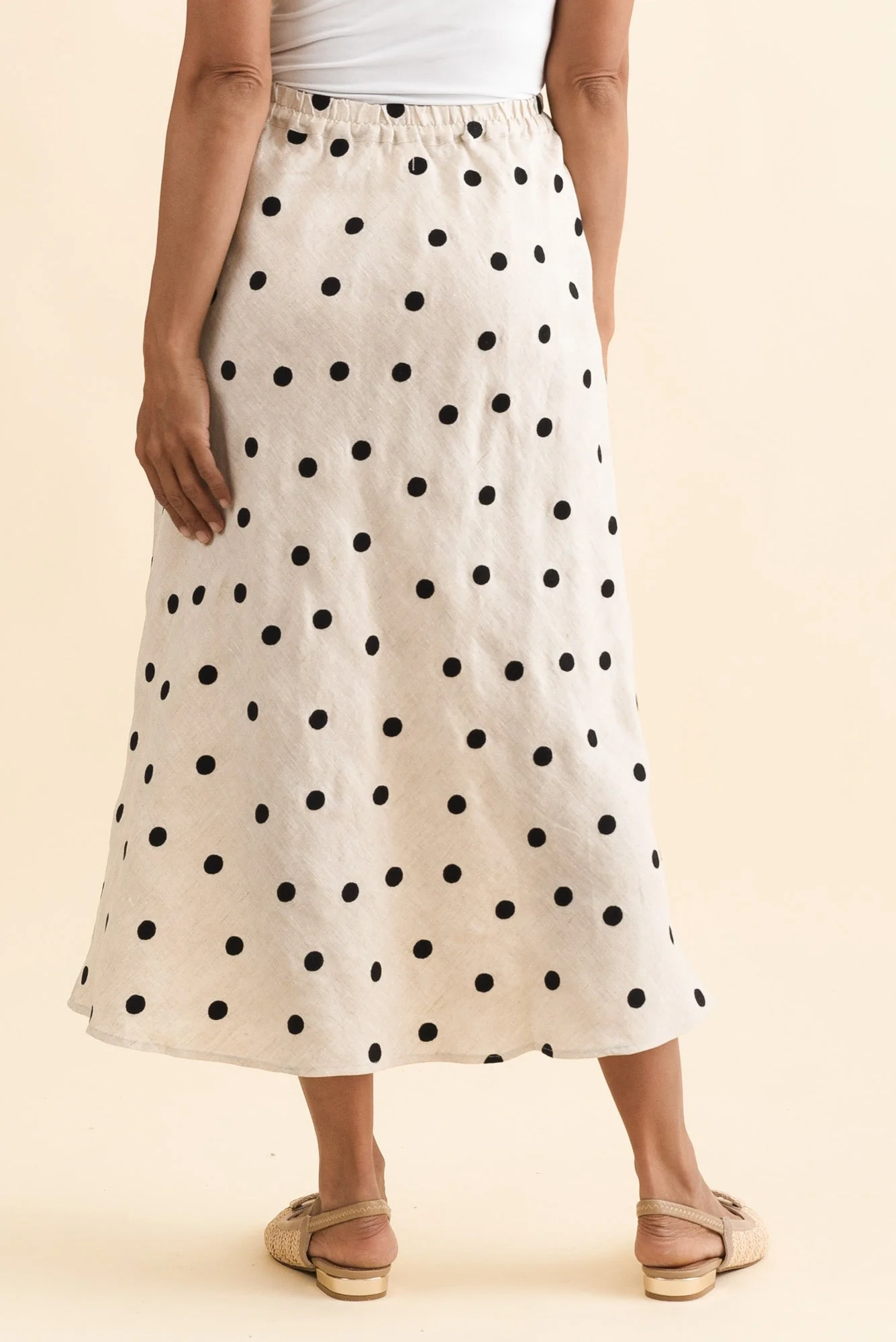 Modena Beige Spot Linen Midi Skirt - Image 4