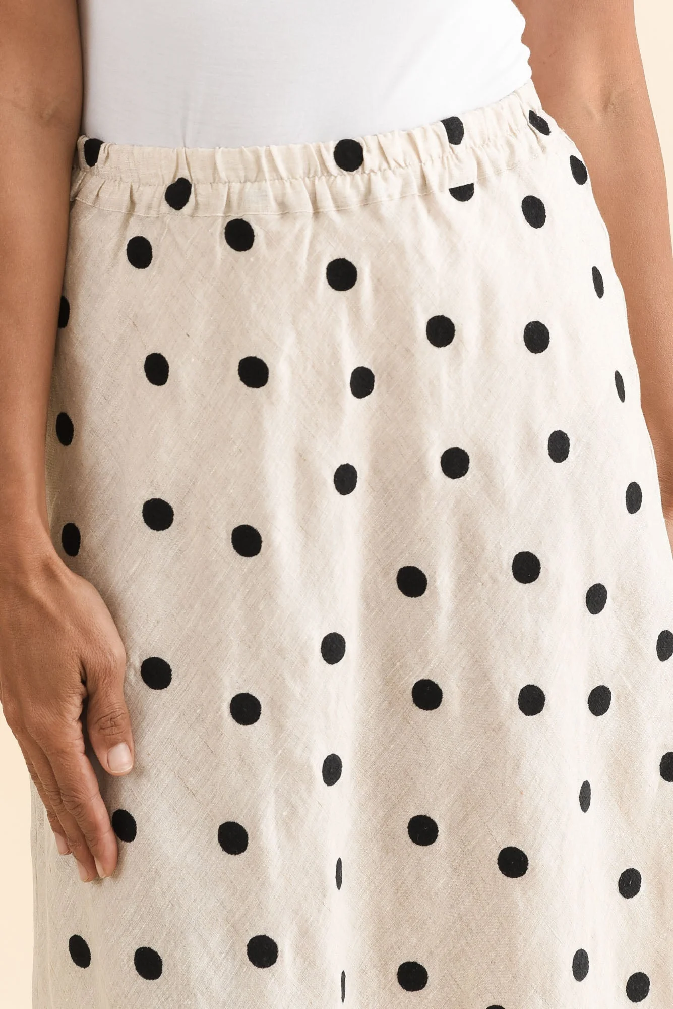 Modena Beige Spot Linen Midi Skirt - Image 5