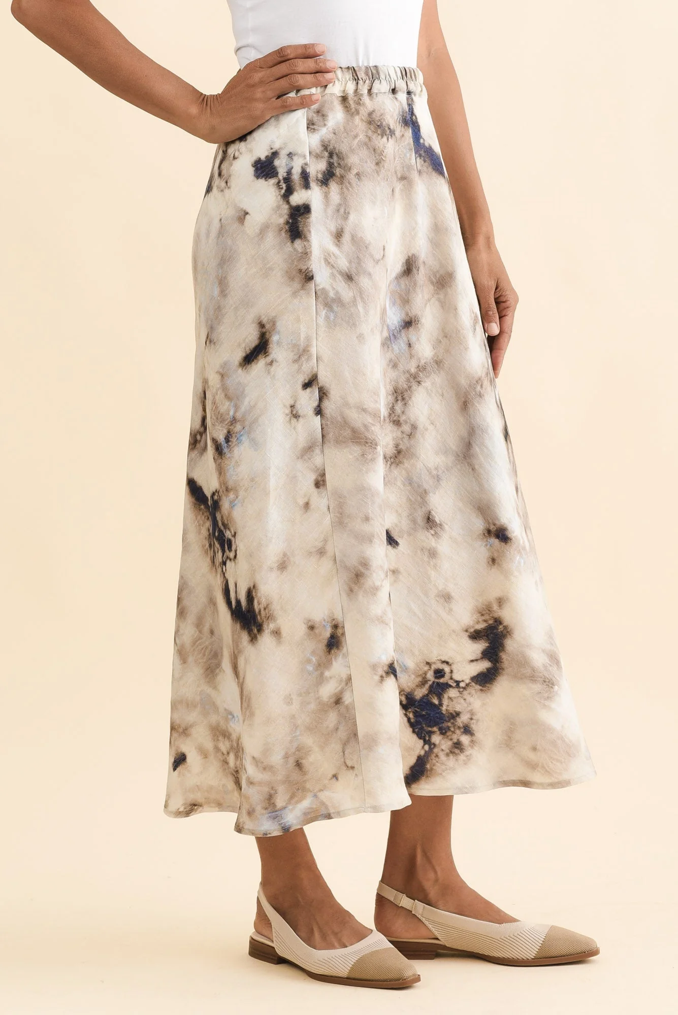 Modena Taupe Abstract Linen Midi Skirt - Image 3