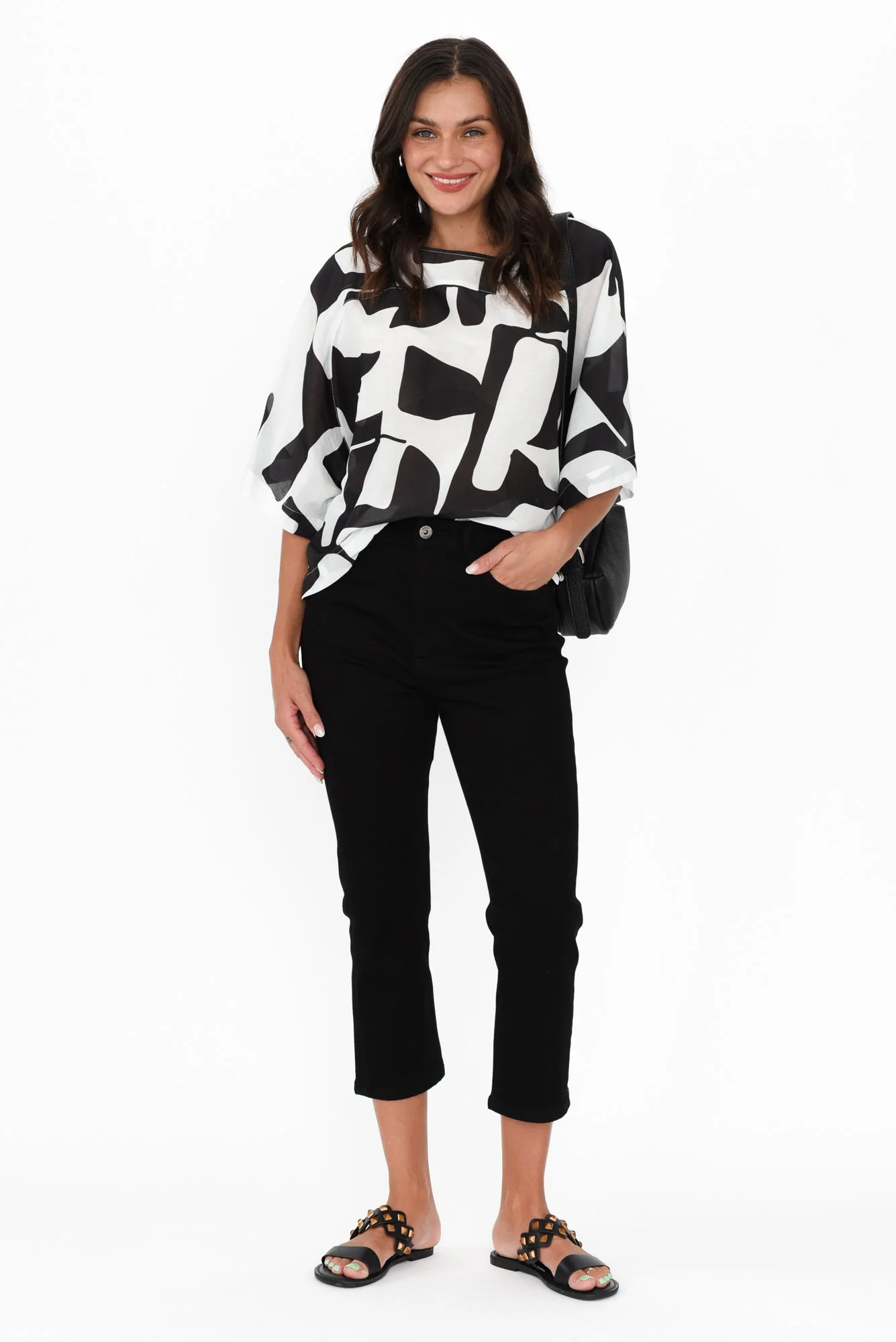 Mollie Black Stretch Denim Capri Jeans - Image 2