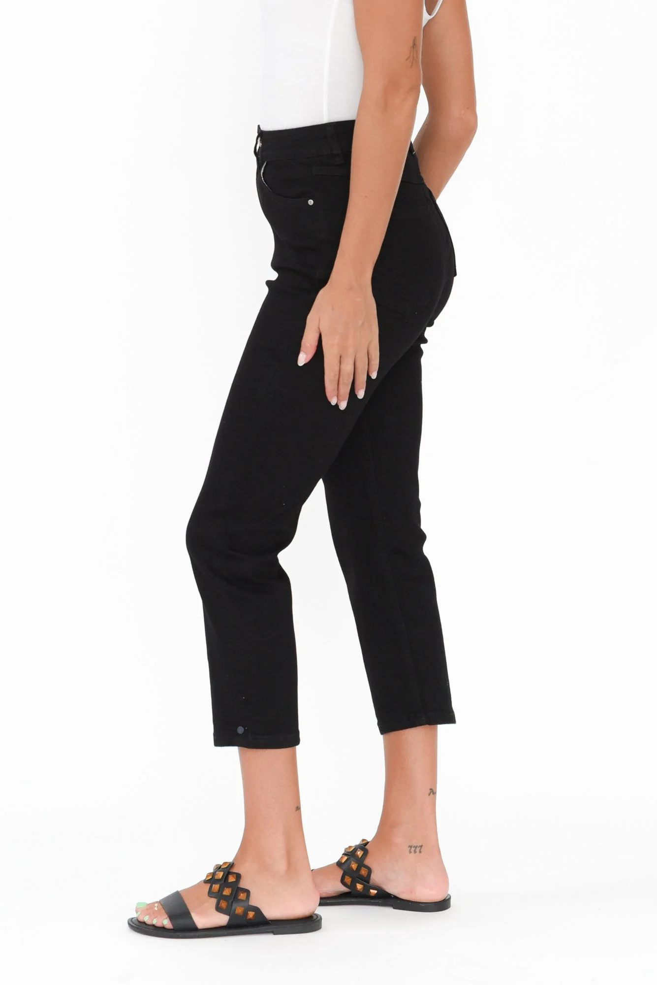 Mollie Black Stretch Denim Capri Jeans - Image 3