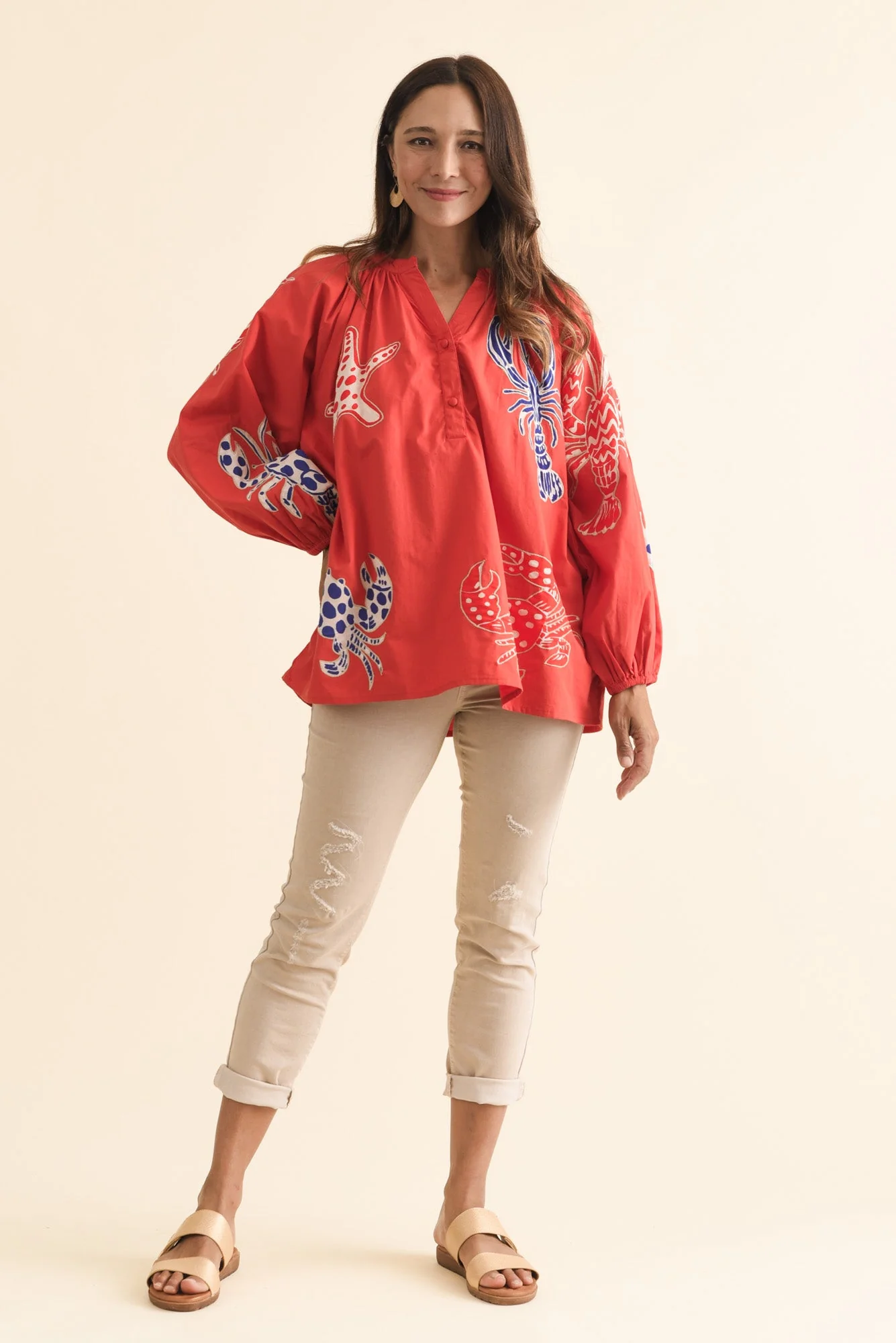 Moni Red Seaside Cotton Blouse - Image 2