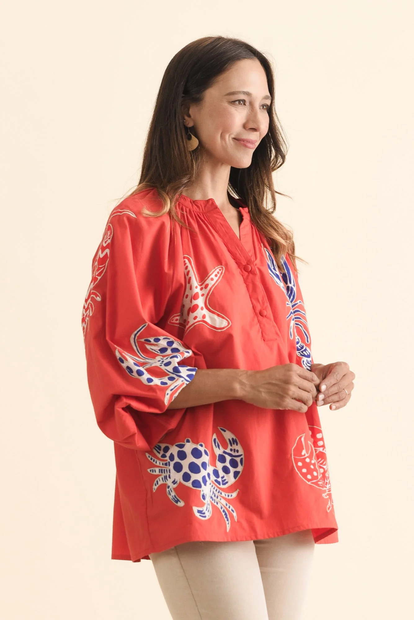 Moni Red Seaside Cotton Blouse - Image 3