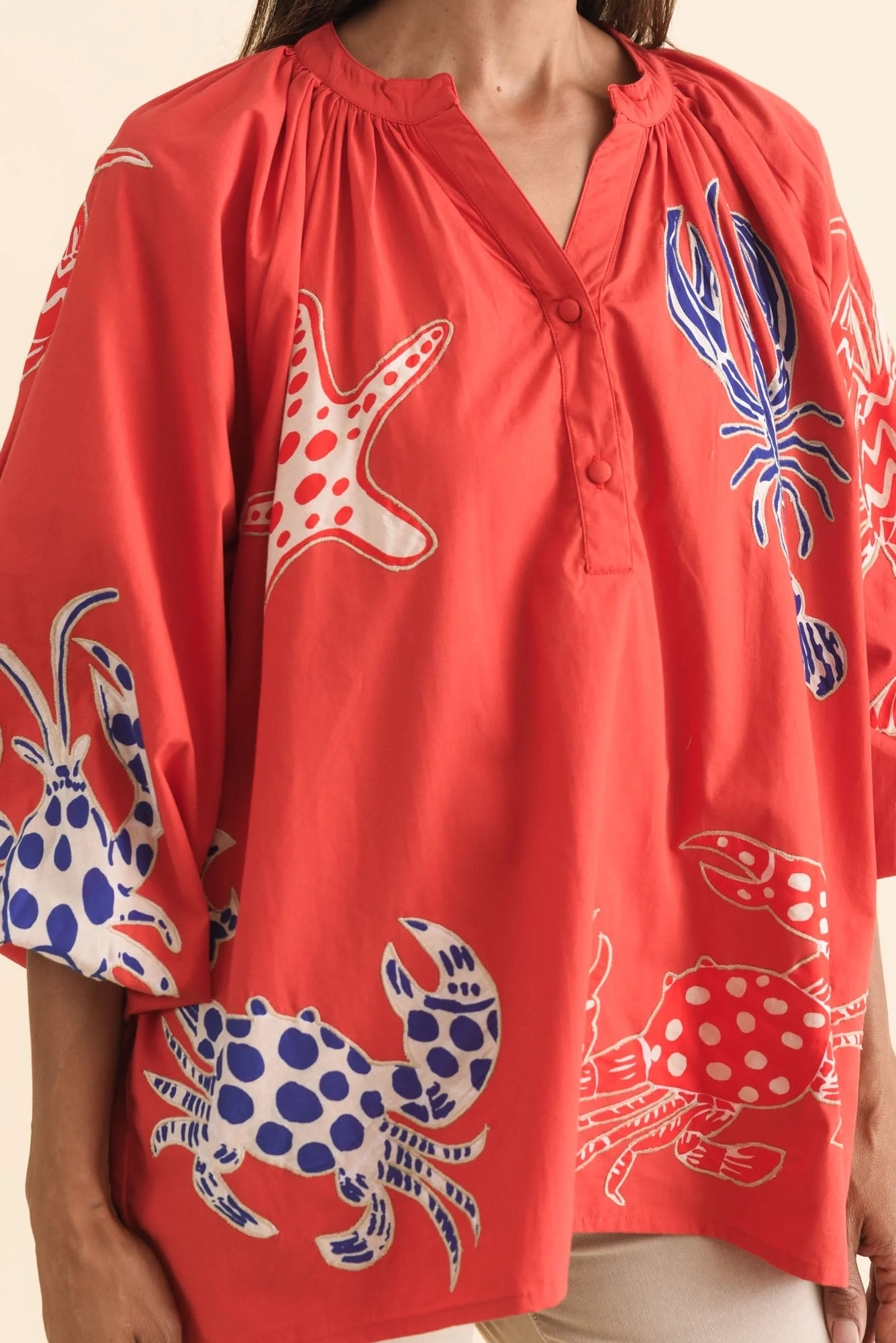Moni Red Seaside Cotton Blouse - Image 5