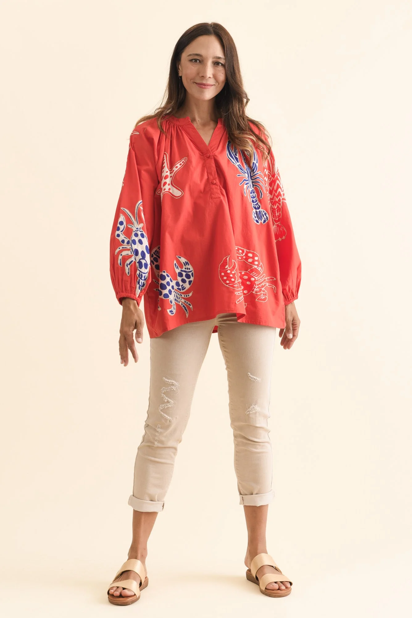 Moni Red Seaside Cotton Blouse - Image 6