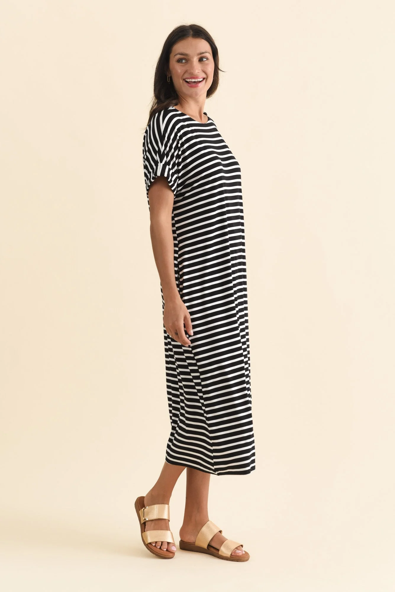 Monica Black Stripe Bamboo Dress - Image 3