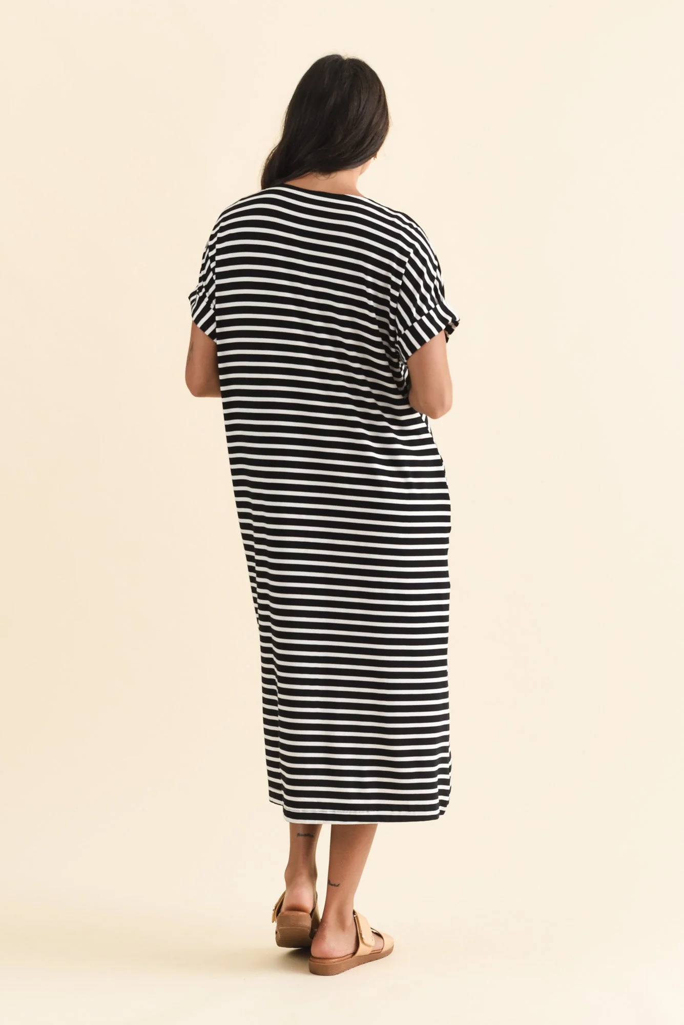 Monica Black Stripe Bamboo Dress - Image 4