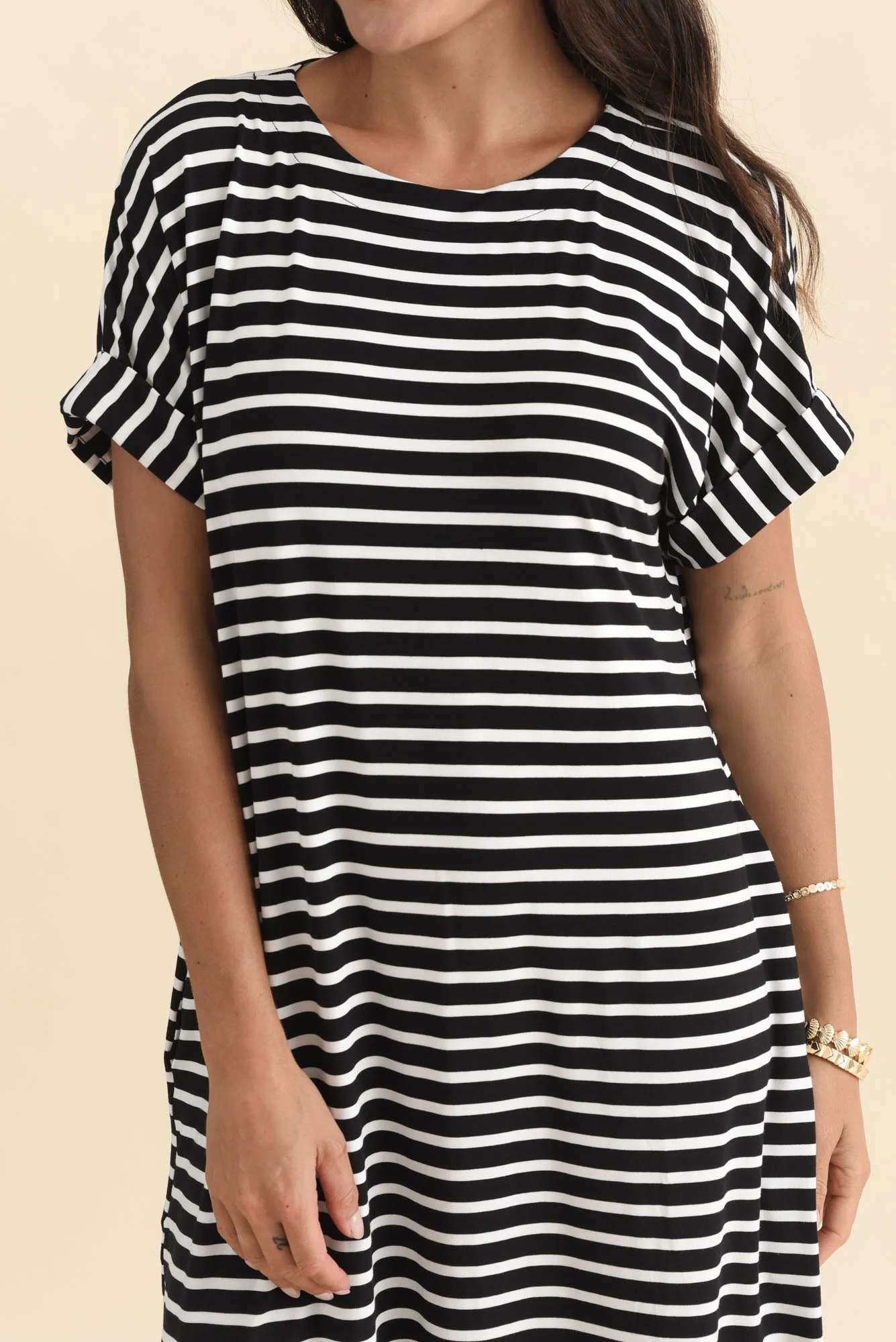 Monica Black Stripe Bamboo Dress - Image 5